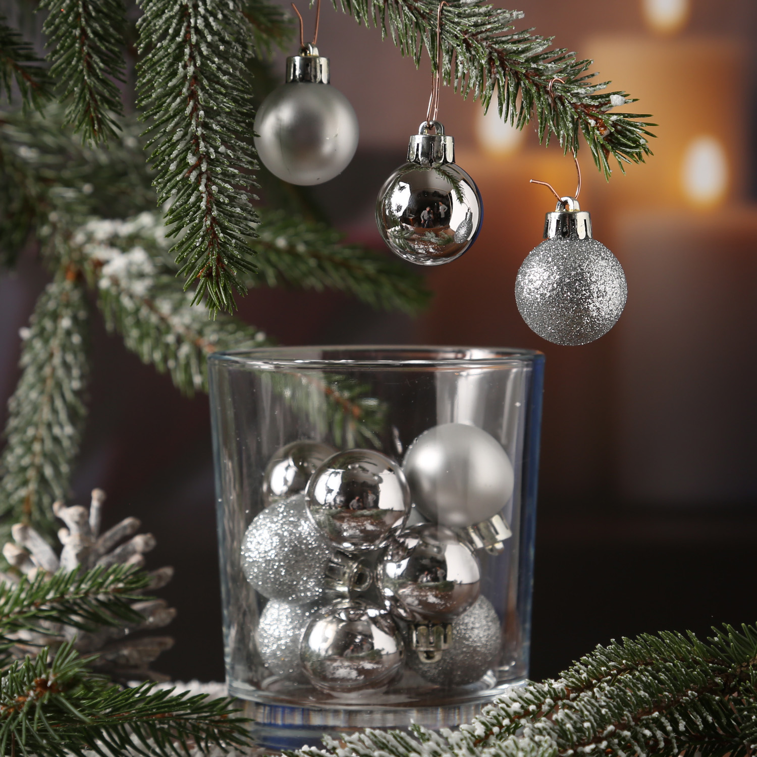 Christbaumkugel - Weihnachtskugel - bruchfest - D: 3cm - glänzend matt glitzernd - silber - 14er Set