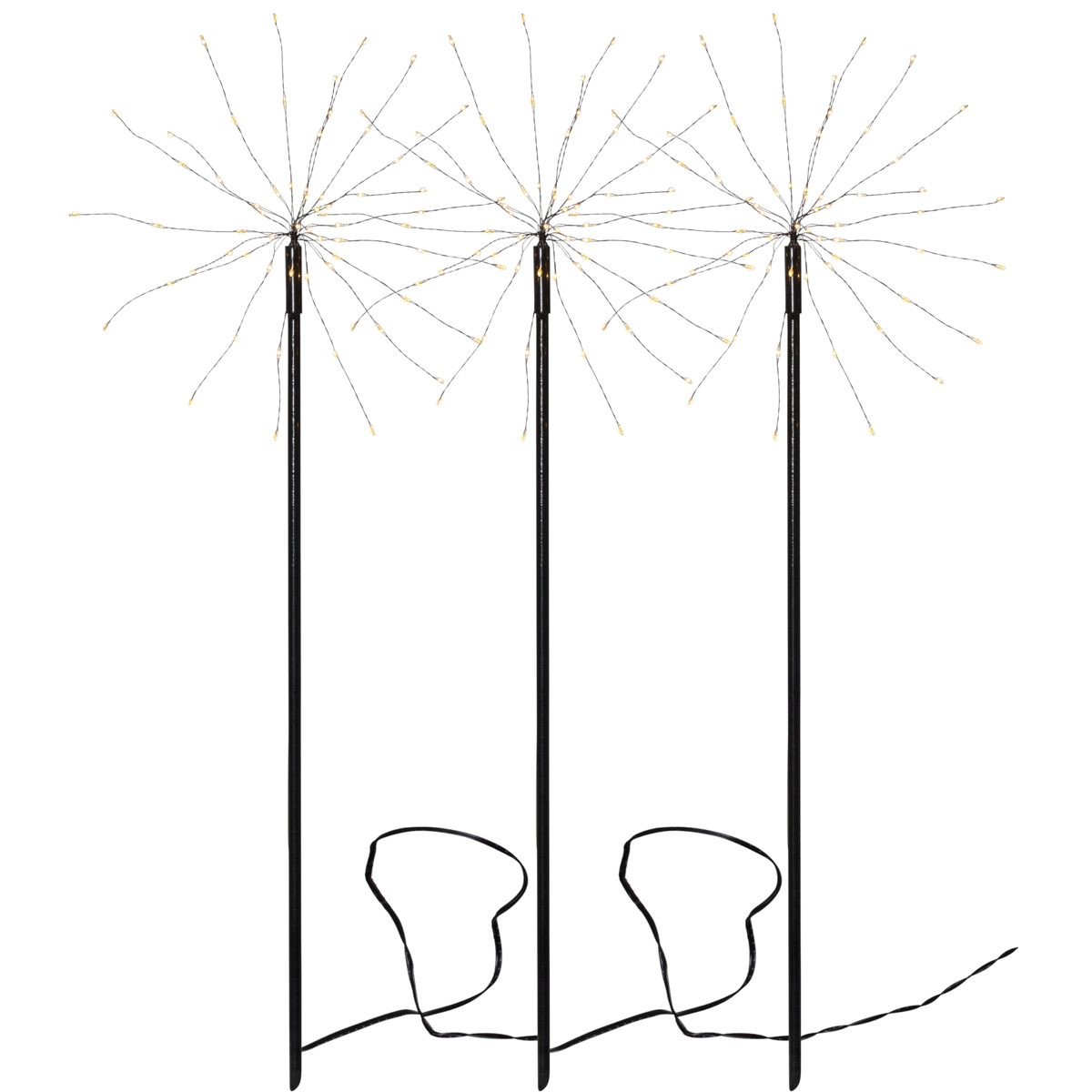LED Dekostäbe "Firework" - H: 65cm - je 60 warmweiße LED - inkl. Trafo - outdoor - schwarz - 3er Set