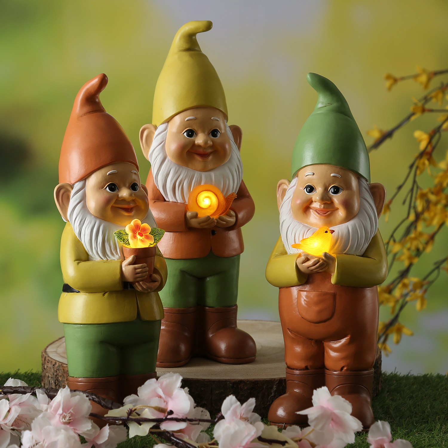 LED Solar Gartenzwerg mit Blume - Gartenfigur - warmweiße LED - Lichtsensor - H: 28,5cm