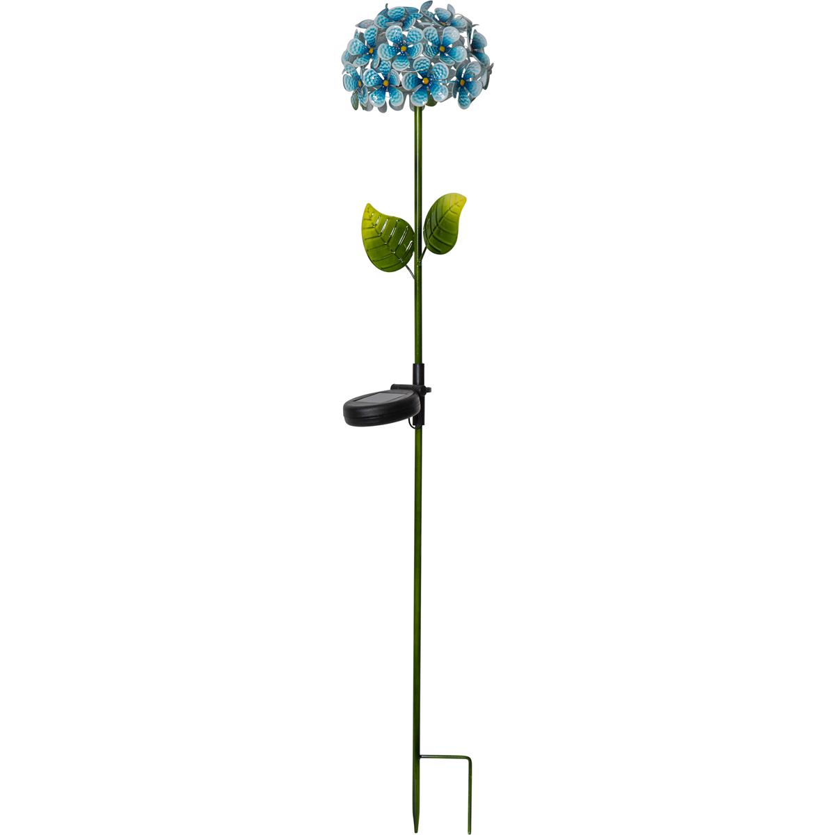LED Solarstab Hortensie - 27 kaltweiße LED - H: 77cm, D: 16cm - Dämmerungssensor - blau