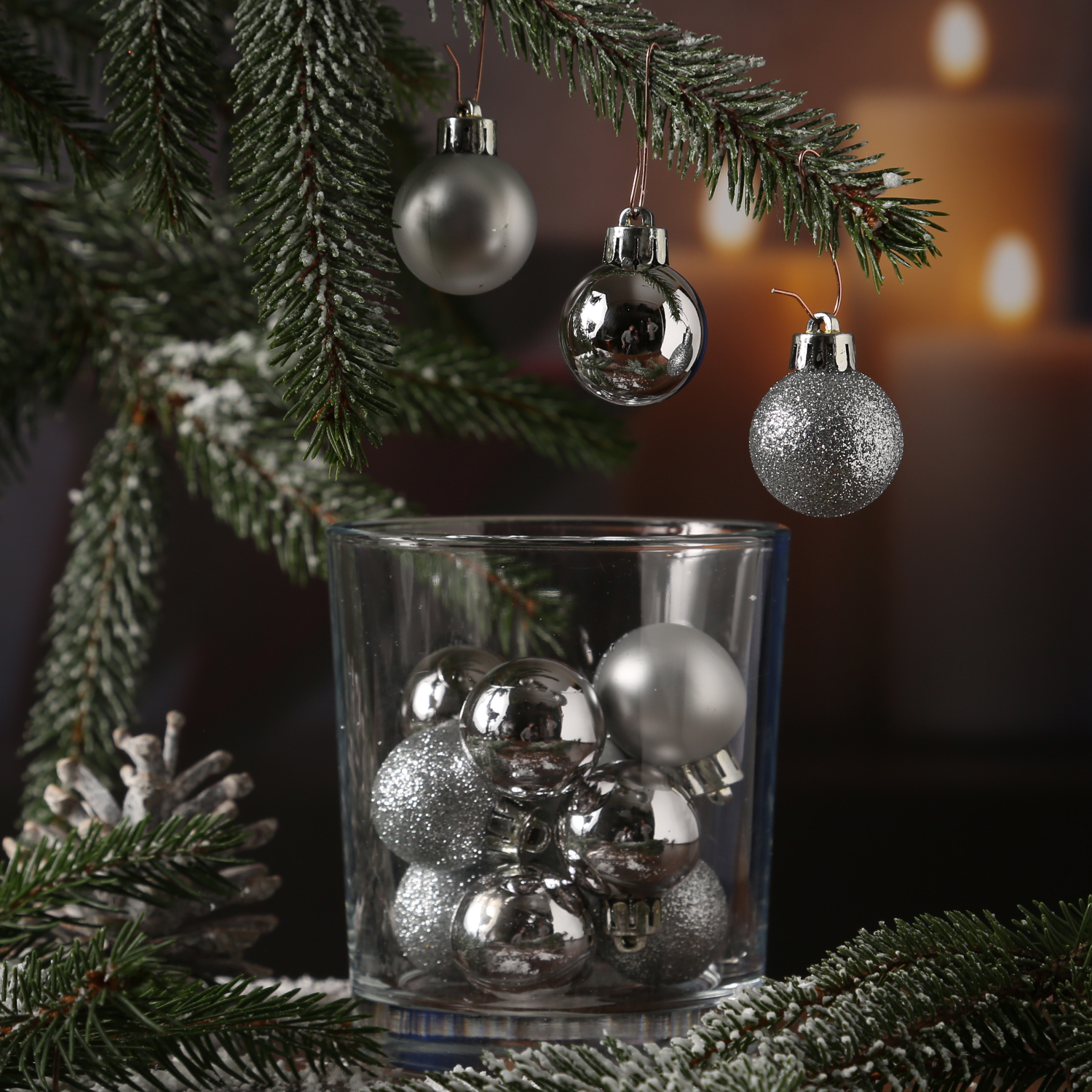 Christbaumkugel - Weihnachtskugel - bruchfest - D: 3cm - glänzend matt glitzernd - silber - 14er Set