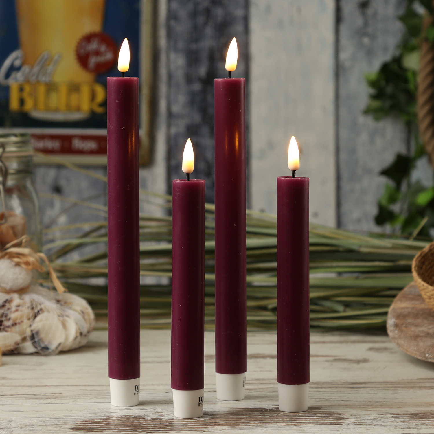 LED Stabkerzen MIA - Echtwachs - realistische 3D Flamme - H: 24cm - beere - 2 Stk