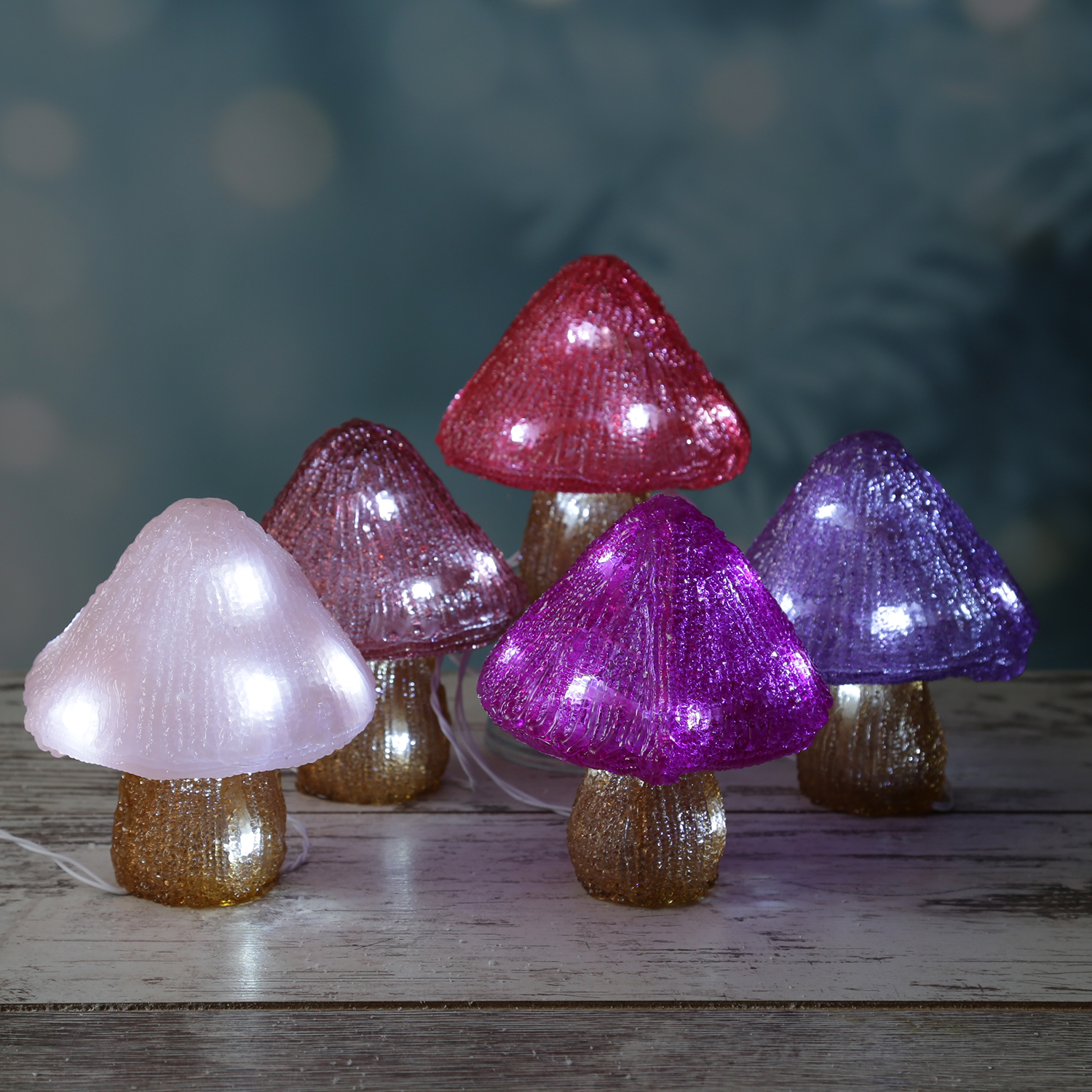 LED Pilze - Acrylfigur - 50 kaltweiße LED - H: 15cm - Timer - Batteriebetrieb - für Außen