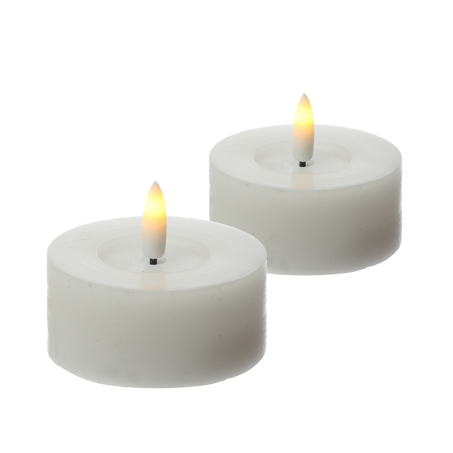 LED Maxi Teelichter LINA - Rustik-Optik - Echtwachs - Timer - D: 7cm - H: 6cm - weiß - 2 Stück