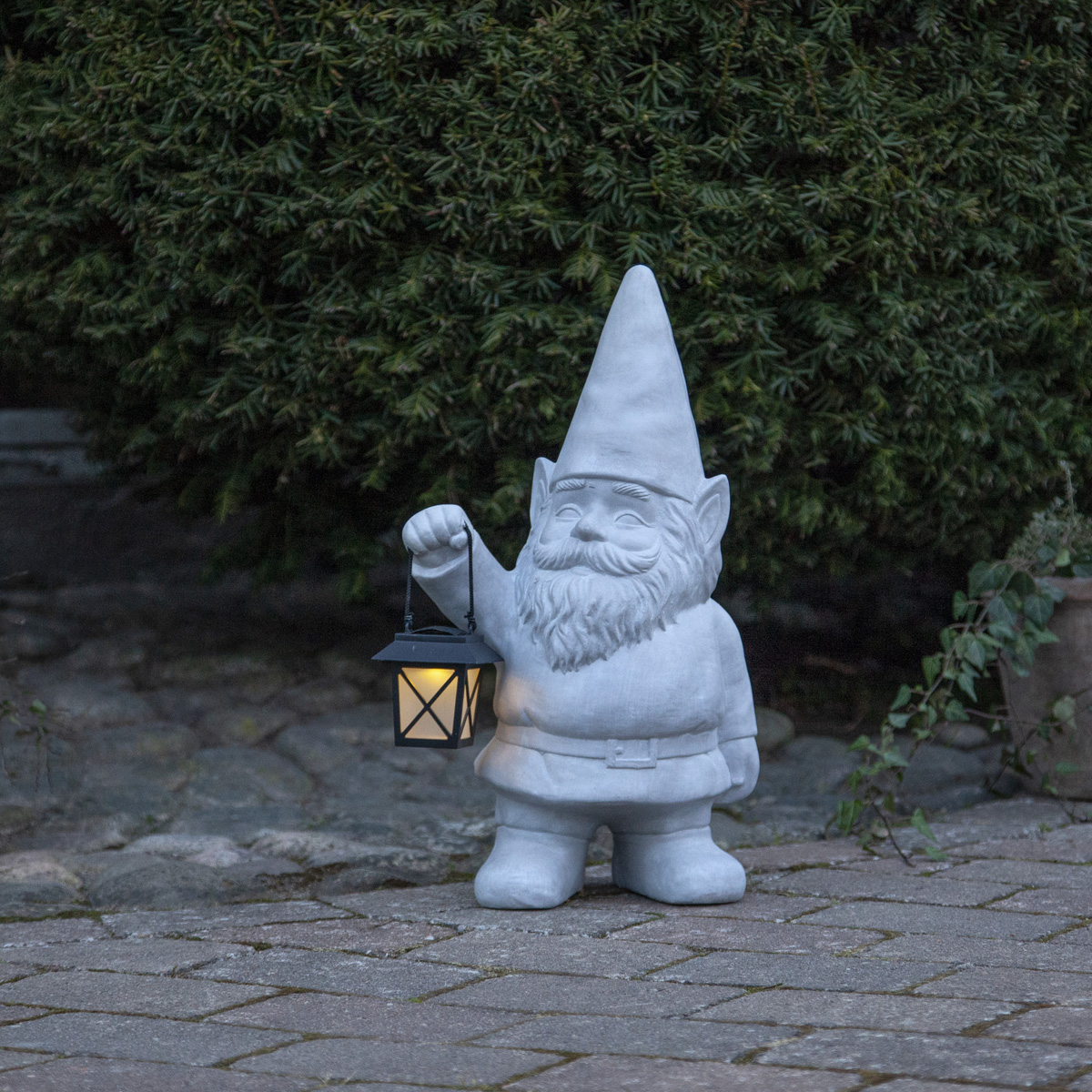 LED Solar Gartenfigur "Zwerg" mit Laterne - warmweiße LED - H: 53cm - Dämmerungssensor - grau