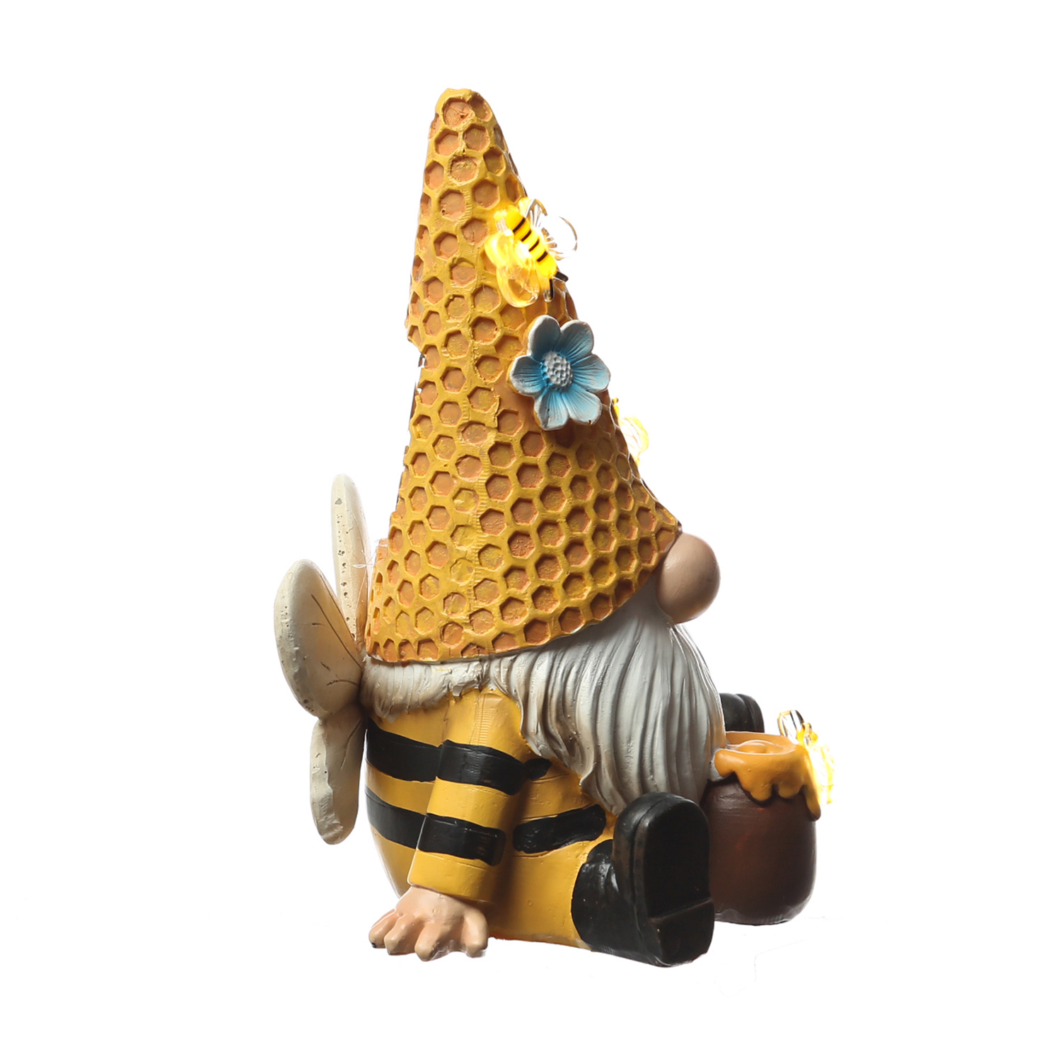 LED Solar Gartenzwerg Biene mit Honigtopf - Gartenfigur - warmweiße LED - Lichtsensor - H: 17,5cm
