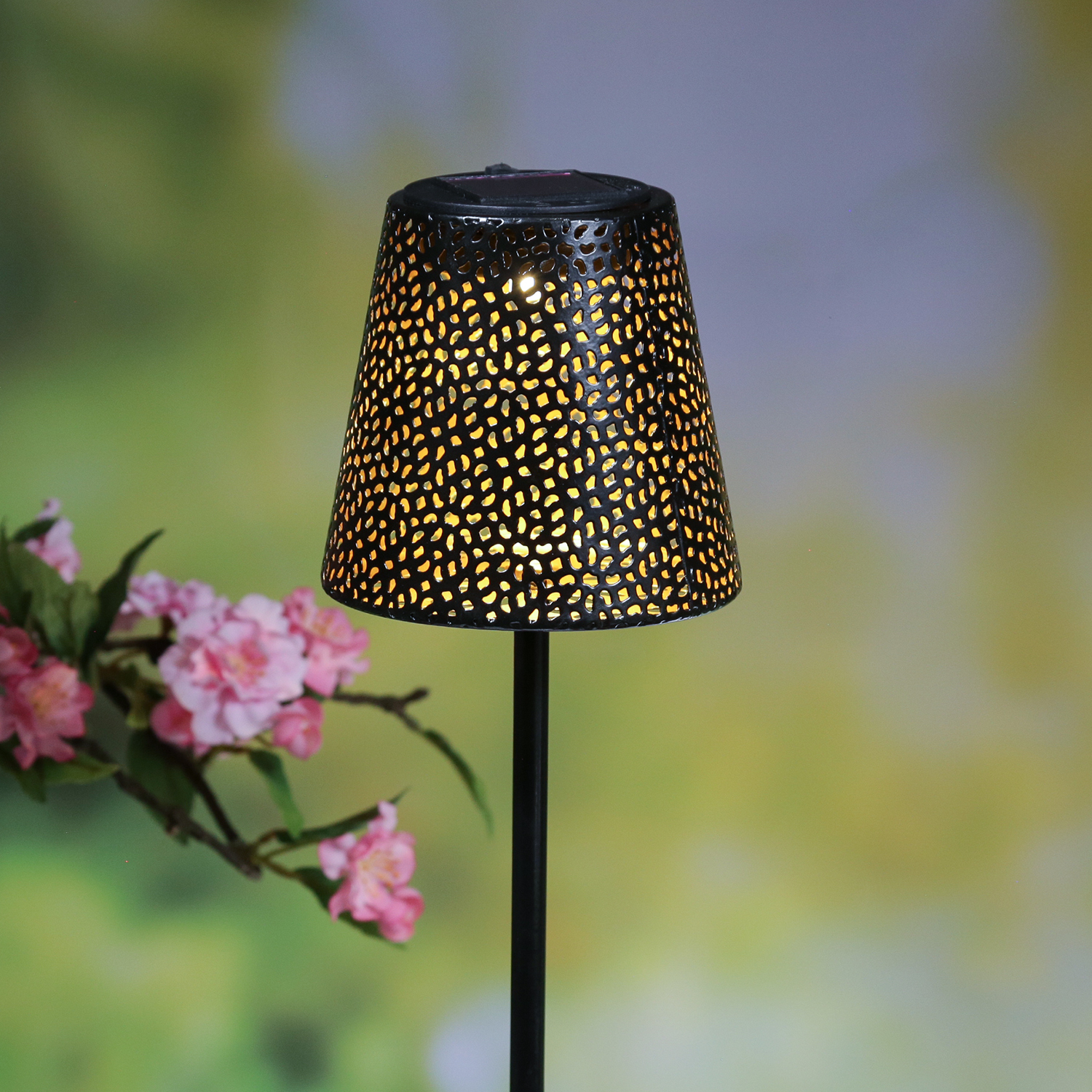 LED Solar Gartenleuchten Blumenmuster - Gartenstecker - H: 58cm - Lichtsensor - schwarz - 2 2St.