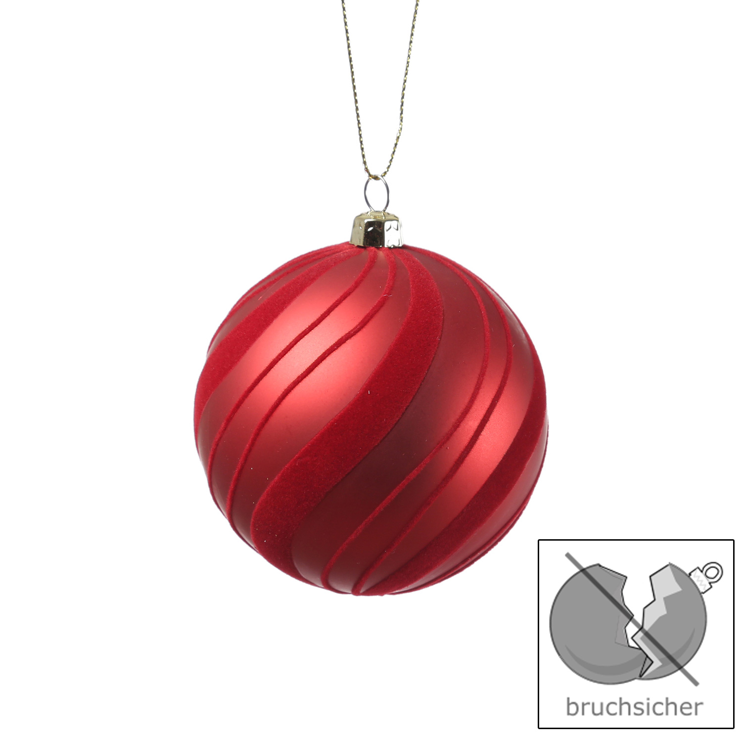 Christbaumkugeln mit Samtstreifen - Weihnachtsbaumkugeln - bruchfest - D: 8cm - rot - 12er Set