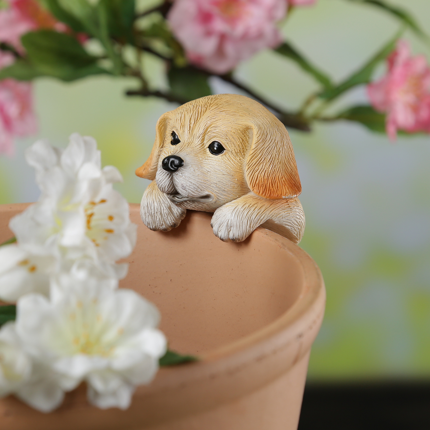 Blumentopfhänger Hund - niedliche Dekofigur als Topfhänger - Tierfigur - Polyresin - H: 11,5cm