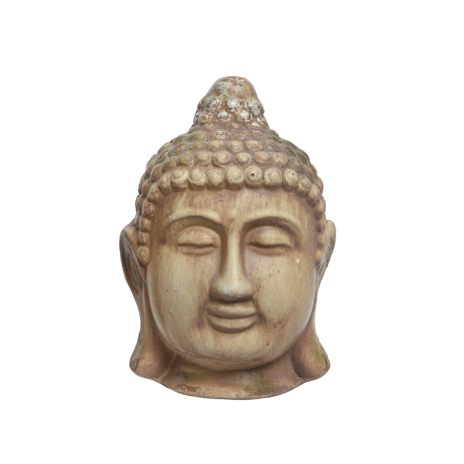Buddhakopf Mann - Dekofigur - Magnesia - H: 27cm - für Außen - kupferfarben
