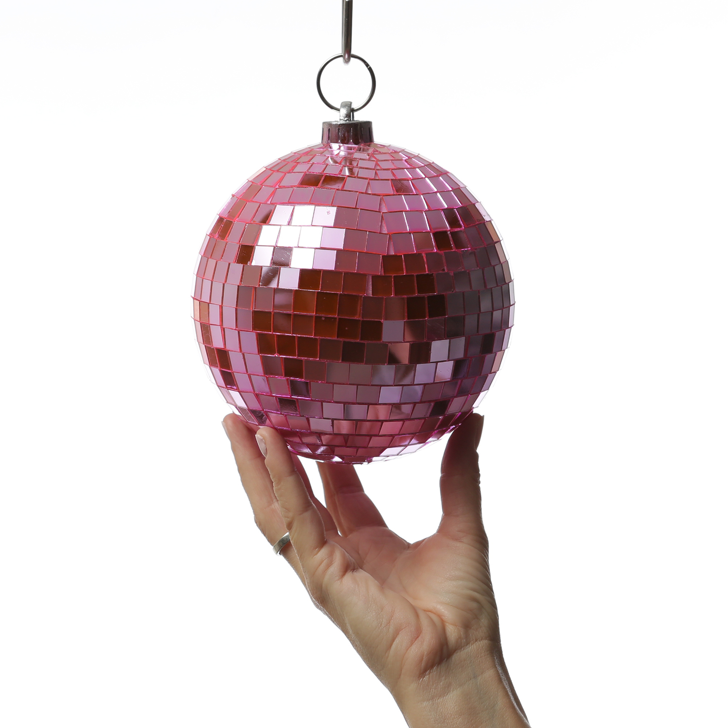 Spiegelkugel 15cm - Discokugel - Echtglas - 10x10mm Spiegel - rosa