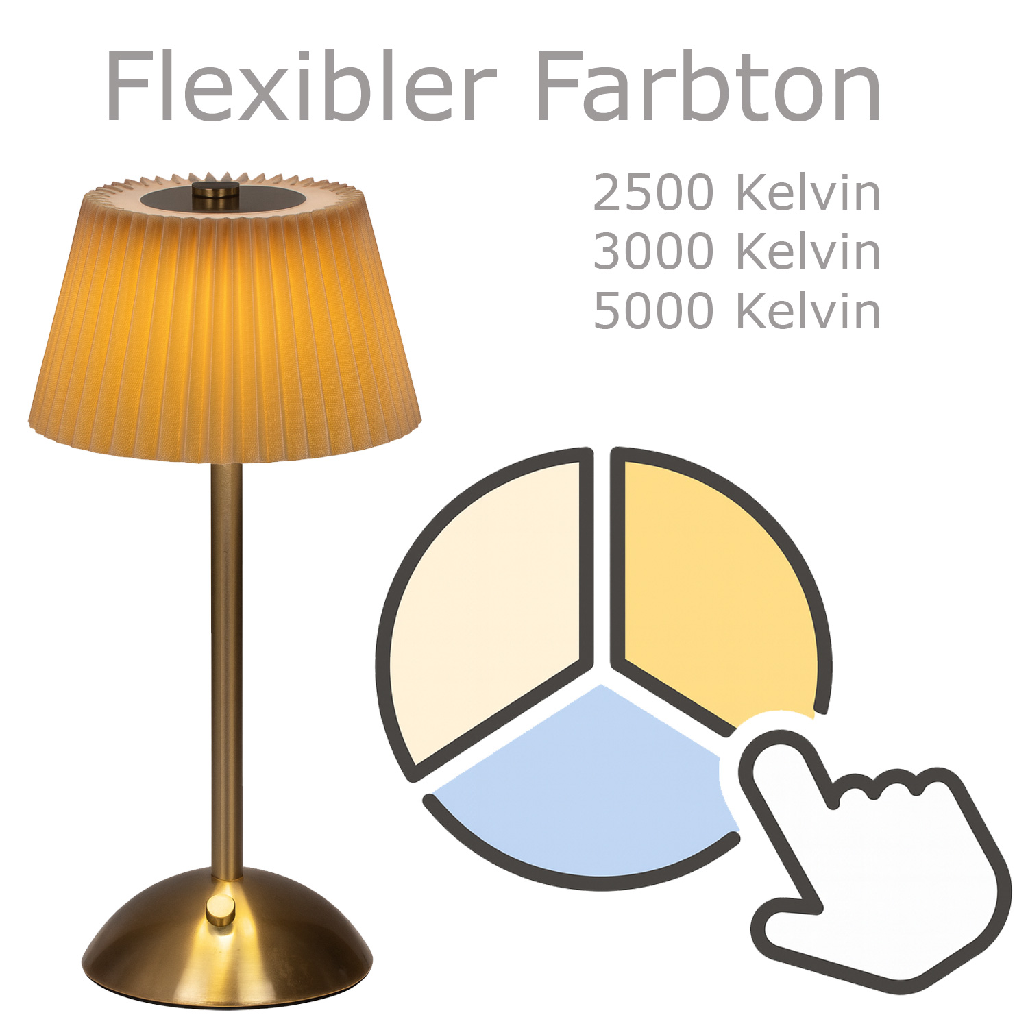 LED Tischlampe GENUA - wiederaufladbar per USB - 3 Lichtfarben - dimmbar - H:30,5cm - braun