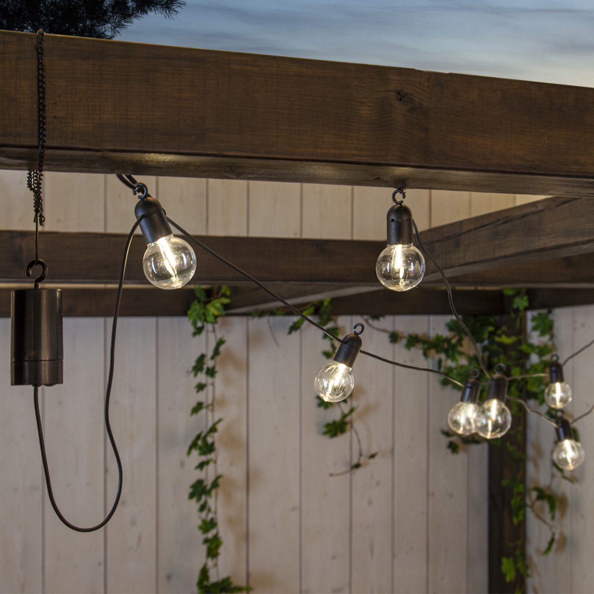 LED Lichterkette Fiesta - 10 warmweiße Filament LED - L: 3,6m - Batteriebetrieb - Timer - für Außen