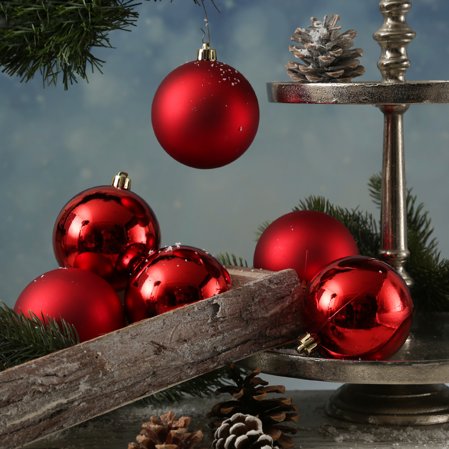 Christbaumkugeln - Weihnachtbaumskugeln - bruchfest - D: 8cm - glänzend/matt  - rot - 6er Set