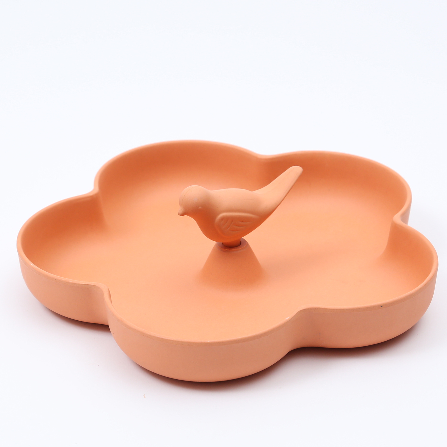 Futterstelle Blume mit Vögelchen - Vogeltränke - Bambus - H: 7cm - orange