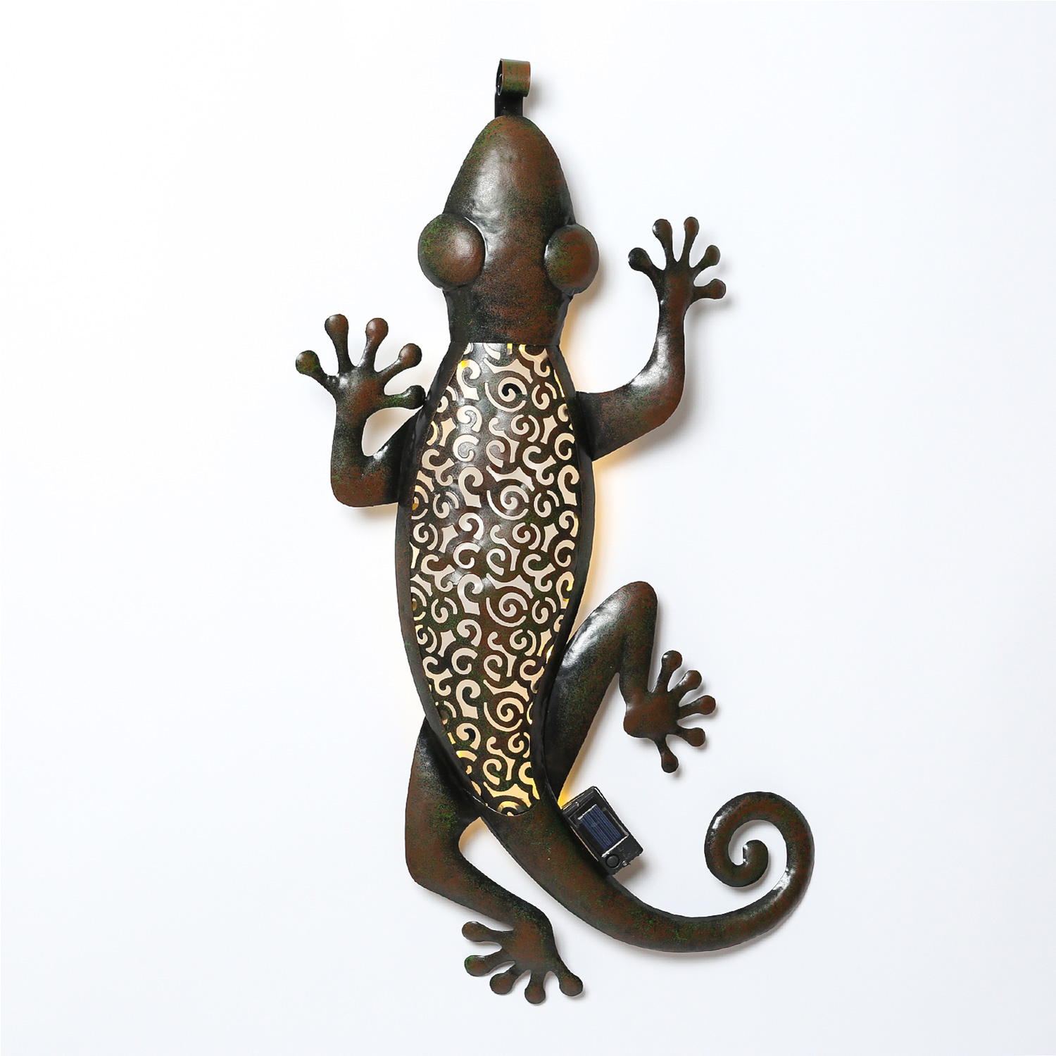 LED Solar Gartendeko GECKO - 15 warmweiße LED - H: 72cm - Dämmerungssensor - braun