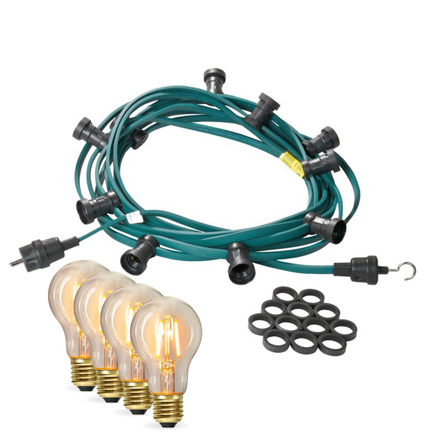 Illu-/Partylichterkette 20m - Außenlichterkette grün - Made in Germany - 30x Edison LED Filament