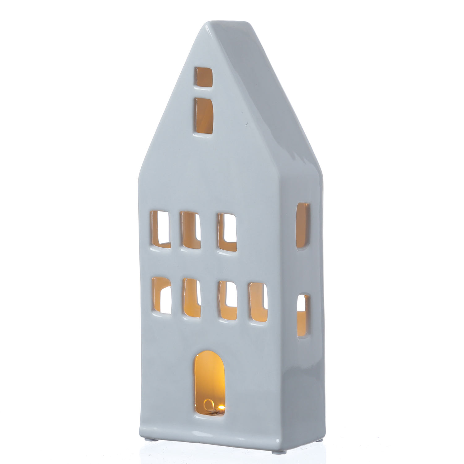 LED Haus - Porzellan Lichthaus - warmweiße LED - H: 24cm - inkl. Batterie - für Innen - weiß