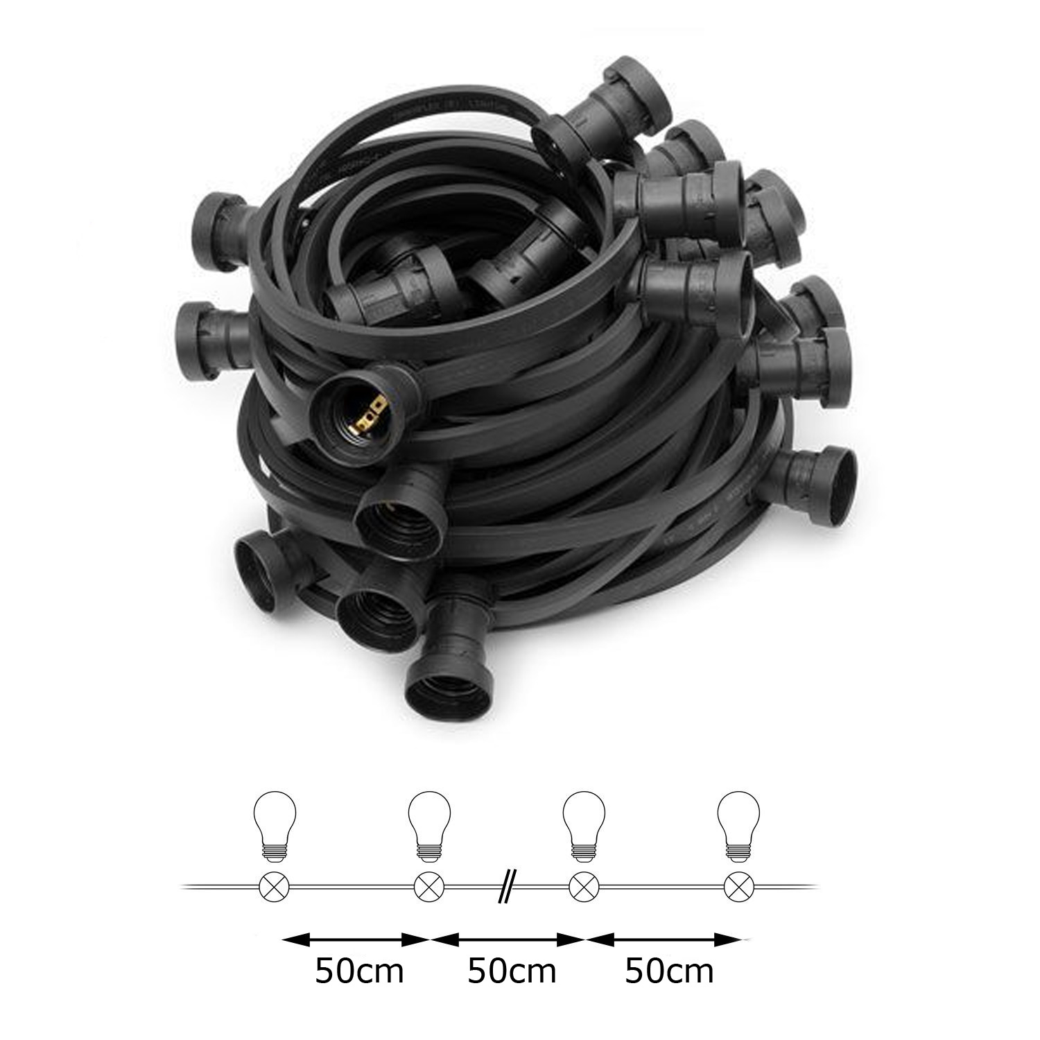 ILLU Lichterkette schwarz - 100 Meter Installations-Rohware - E27 Fassungen alle 50cm