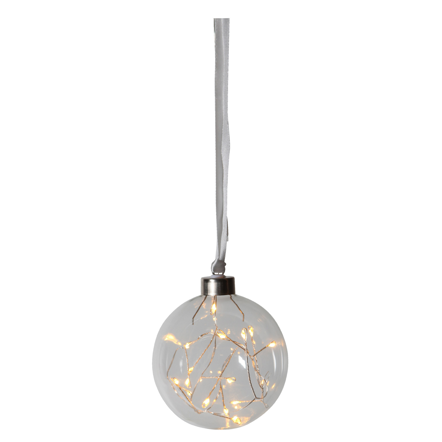 Glaskugel GLOW - klares Glas - 15 warmweiße LED am Draht - D: ca. 10cm - Batteriebetrieb - Timer