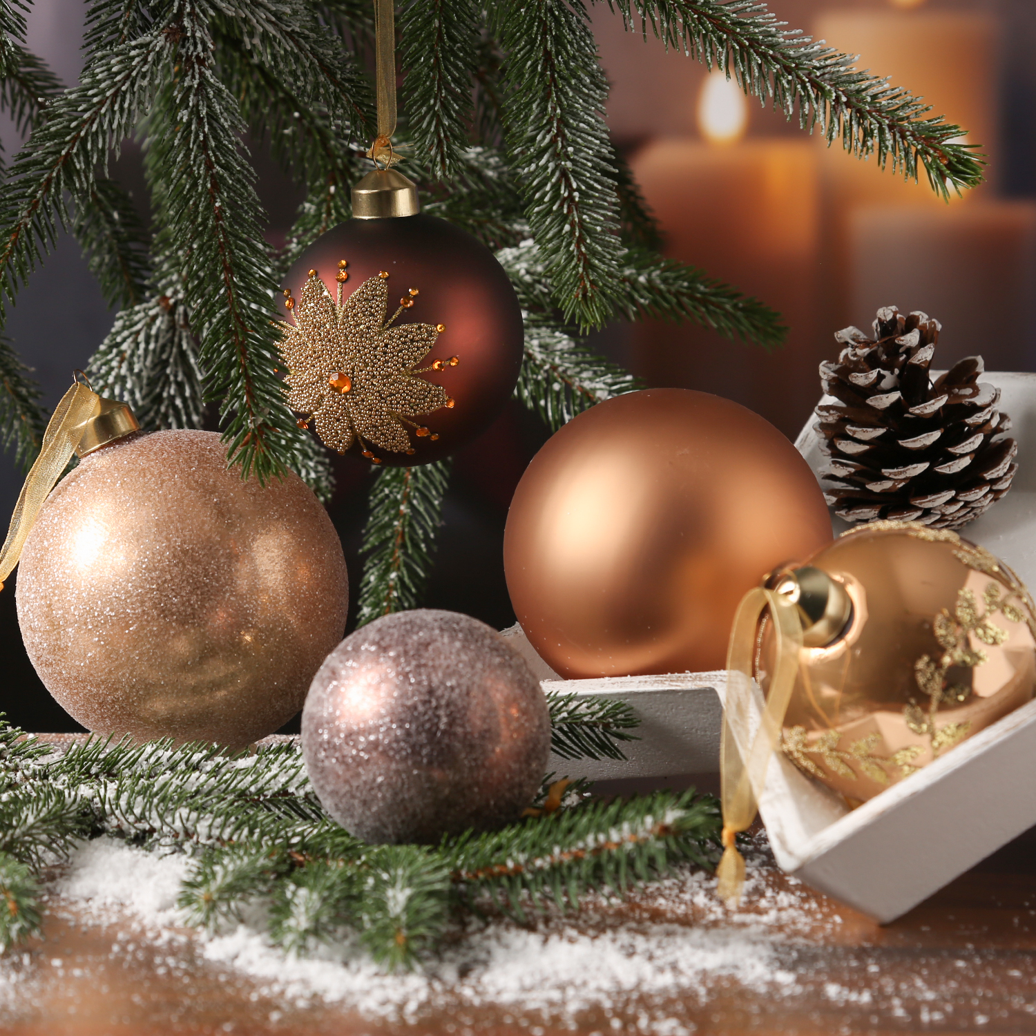 Christbaumkugel - Weihnachtsbaumkugel - Glas - 3 Größen - glänzend matt glitzernd - braun - 12er Set