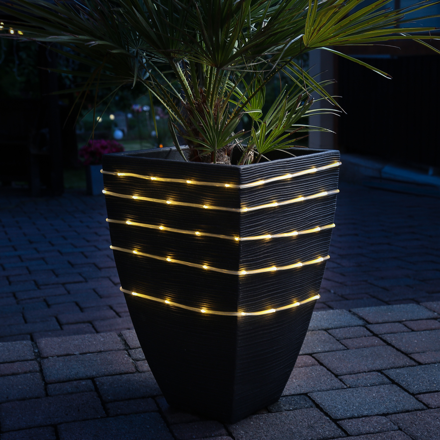 LED Solar Lichterschlauch - 100 warmweiße LED - 8 Funktionen - L: 4,95m - für Außen - transparent