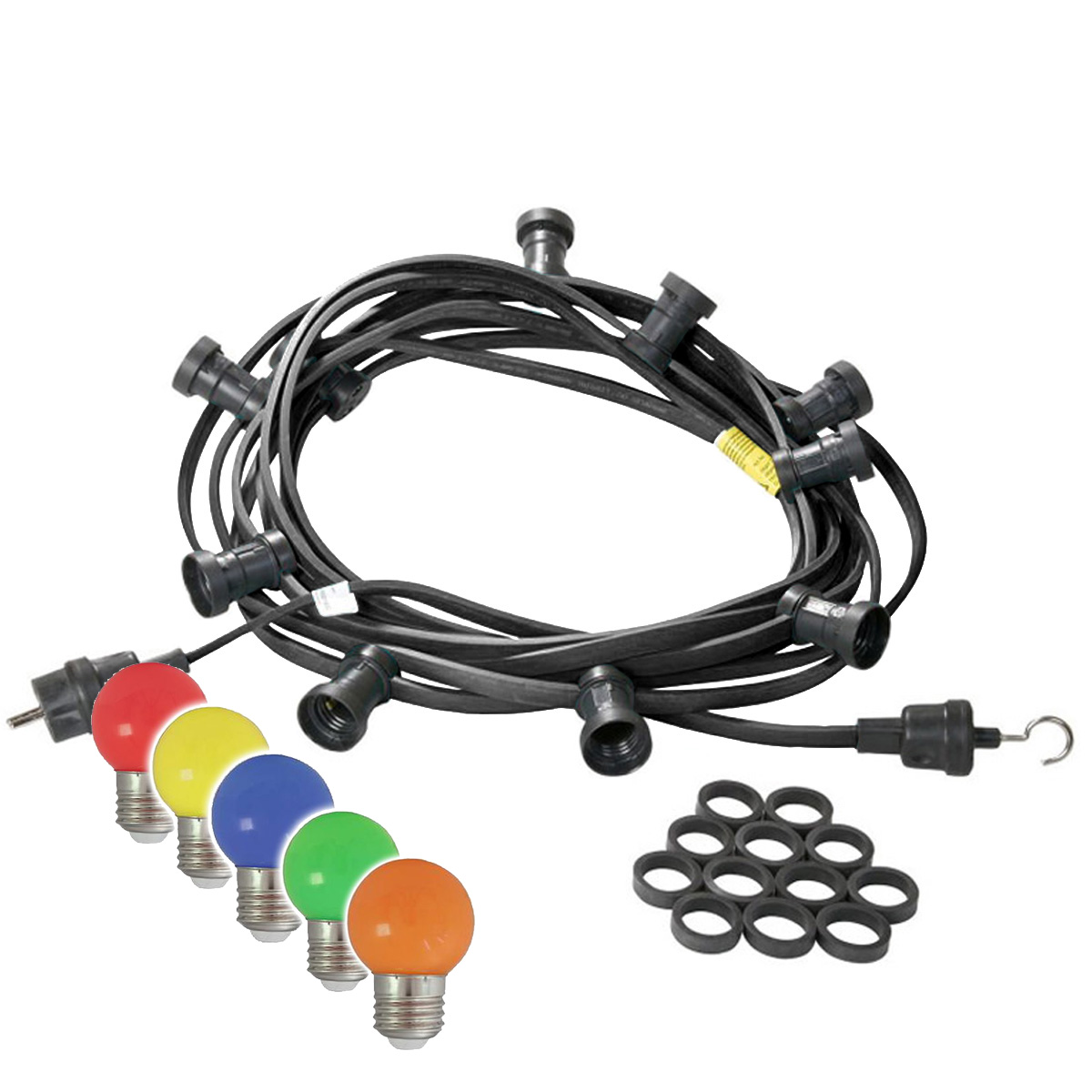 Illu-/Partylichterkette 30m - Außenlichterkette schwarz - Made in Germany - 30 bunte LED Kugellampen