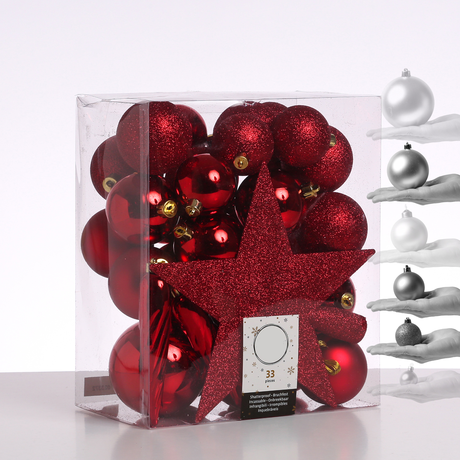 Christbaumkugel - Weihnachtsbaumkugel - bruchfest - glänzend, matt und glitzernd - rot - 33er Set