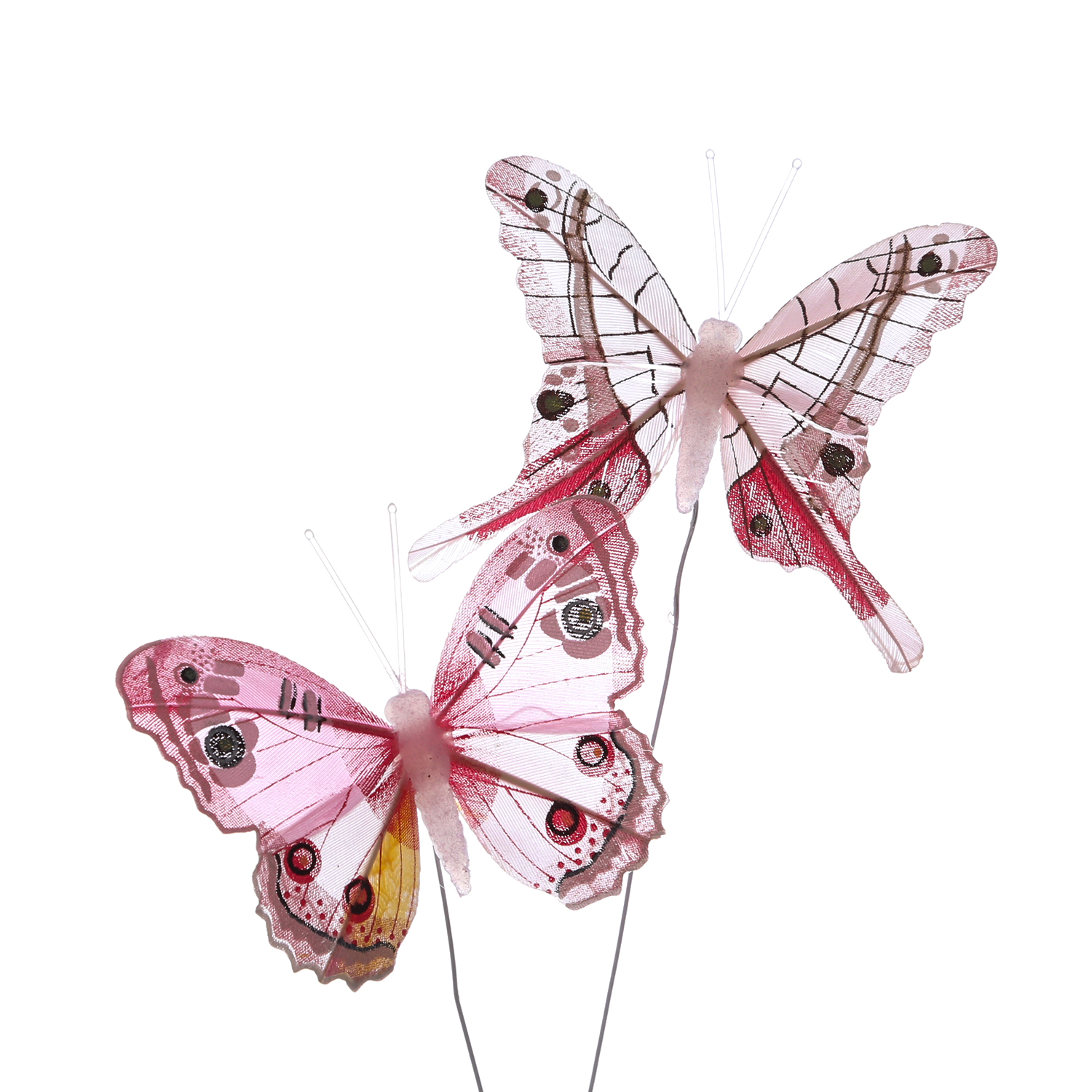 Deko Schmetterlinge - aus Federn - am Draht - H: 6,5cm - 2 Motive - rosa - 6er Set