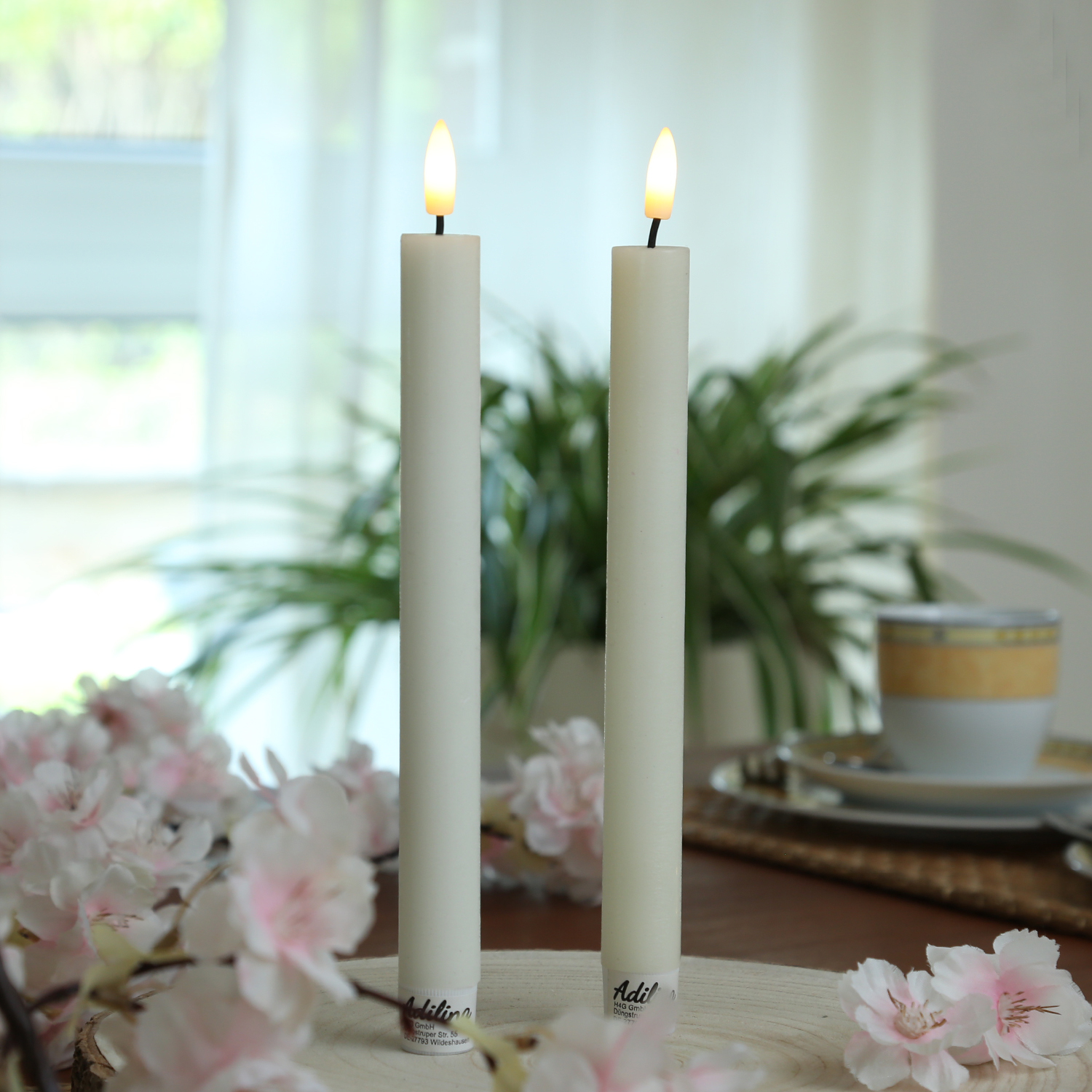 LED Stabkerzen LINA - Rustik-Optik - Echtwachs - 3D Flamme - H: 24cm - Timer - creme - 2er Set