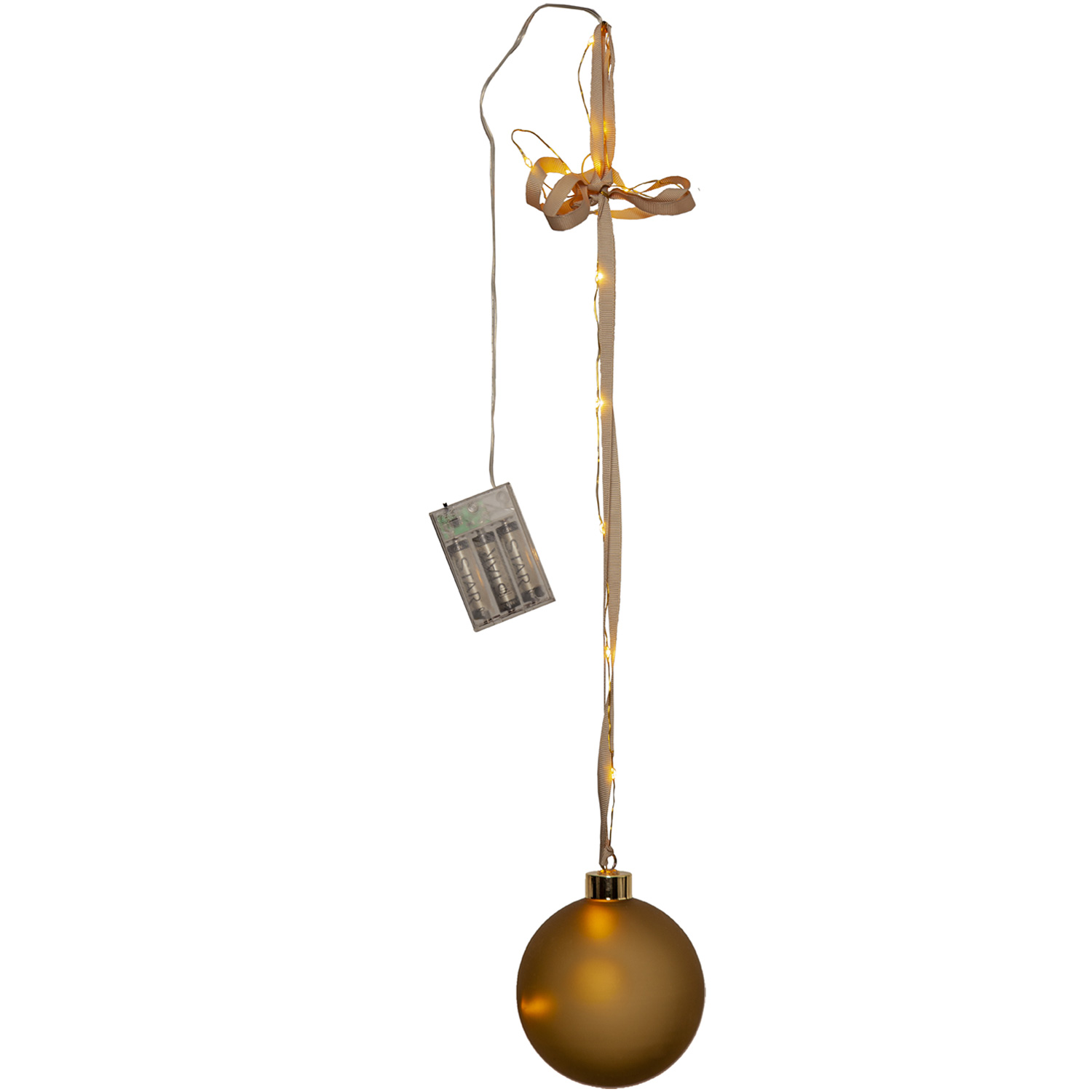 LED Christbaumkugel - Weihnachtskugel - Glas - 16 warmweiße LED - D: 10cm - Timer - Batterie - gold