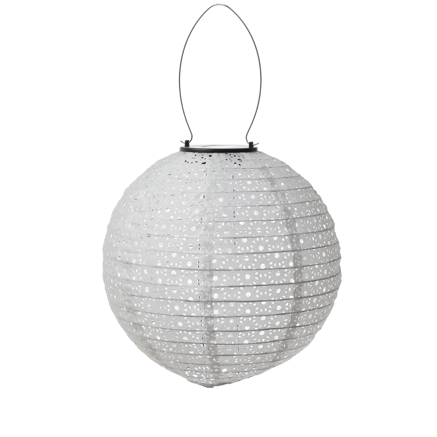 LED Solar Lampion - mit Blumenmuster - warmweiße LED - H: 25cm - D: 25cm - Lichtsensor - weiß