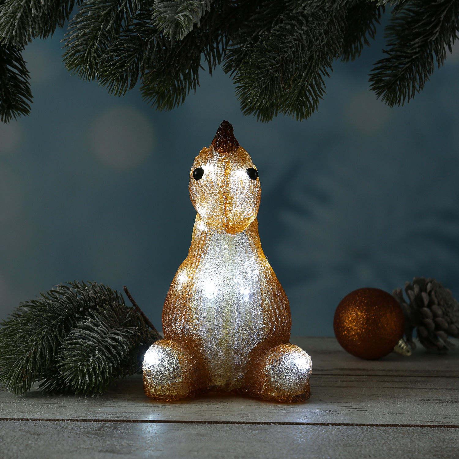LED Dinosaurier - Acryl Tierfigur - 20 kaltweiße LED - H: 21cm - Timer - Batteriebetrieb - braun