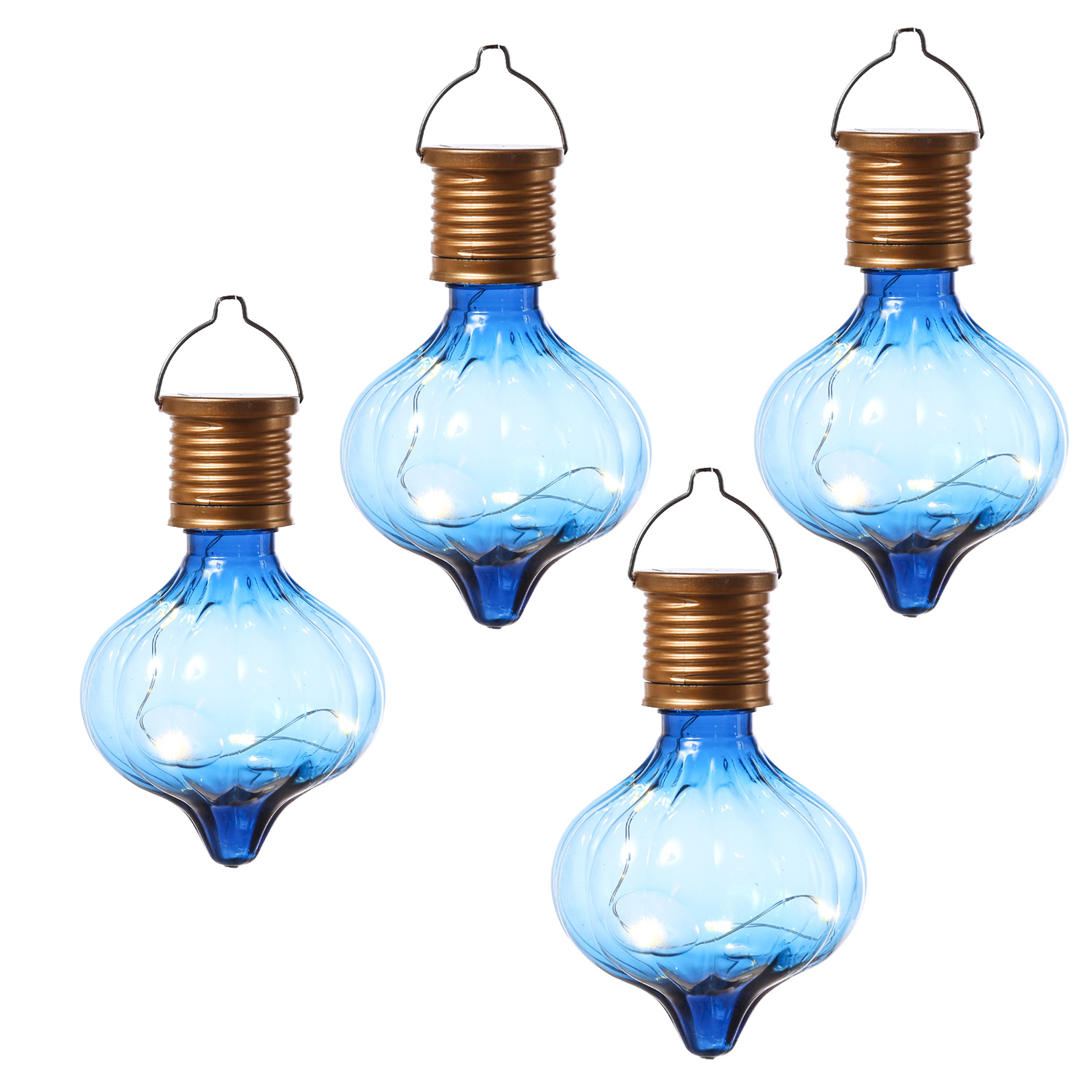 LED Solar Glühbirnen GLOW - Kugelleuchte - warmweiße LED Drahtlichterkette - H: 11,7cm - blau - 4St.