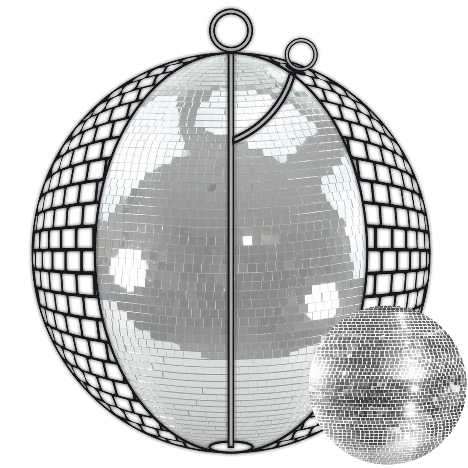 Spiegelkugel 150cm silber chrom- Diskokugel (Discokugel) Party Lichteffekt - Echtglas - mirrorball safety silver chrome color