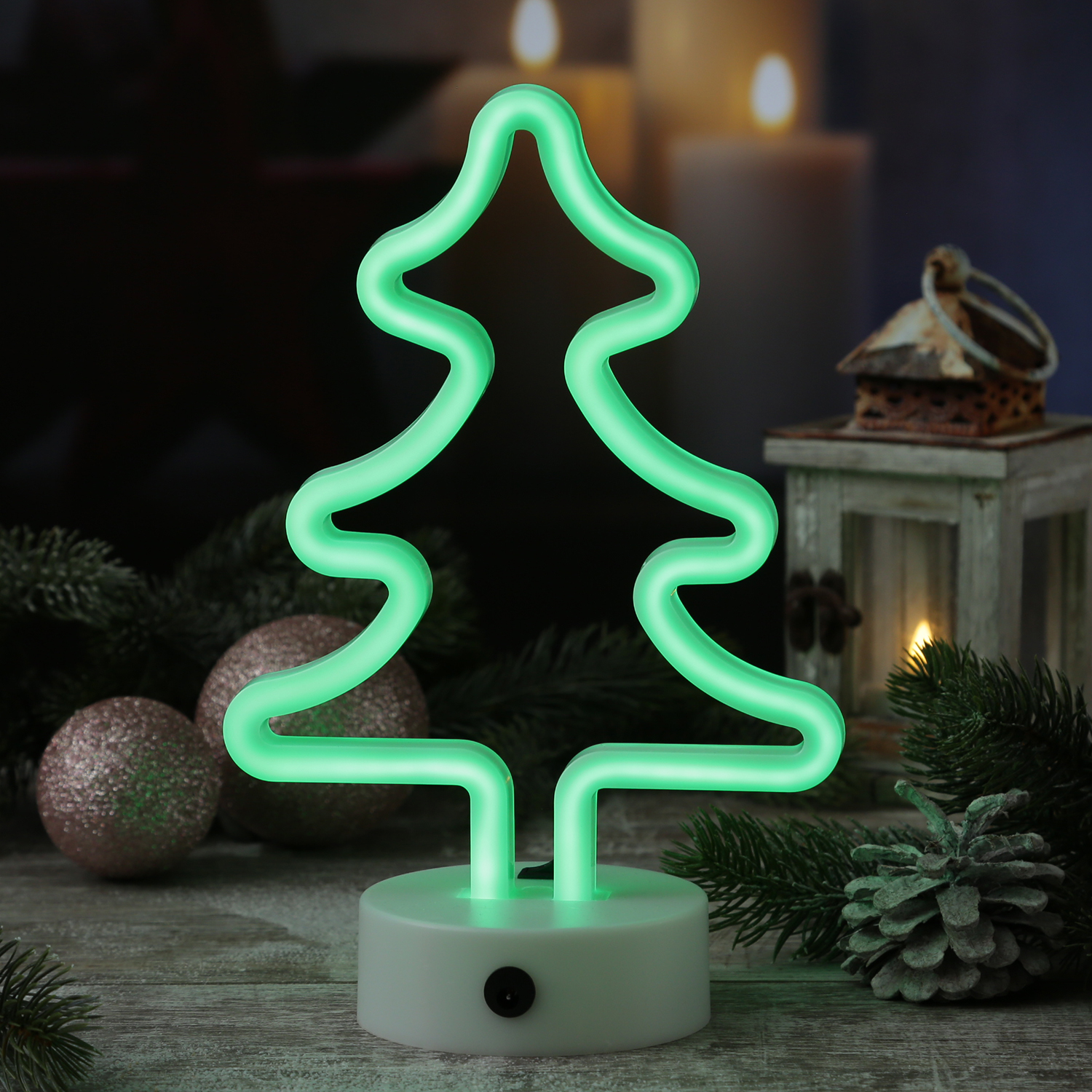 LED NEON Figur TANNENBAUM - Neon Schild - H: 27cm - Batterie oder USB Betrieb - grün