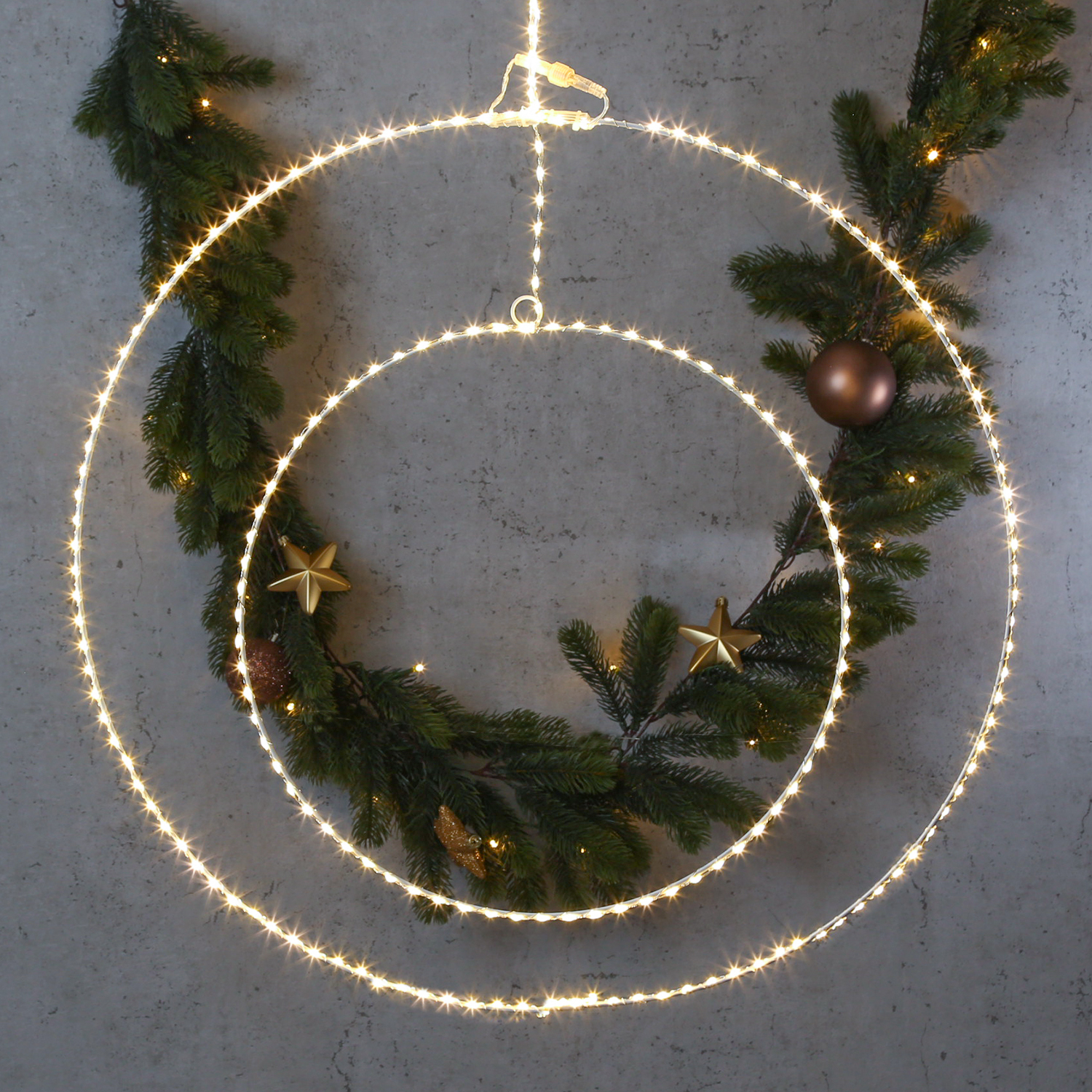 LED Metallring - hängend - 165 warmweiße LED - D: 58cm - Außentrafo - weiß
