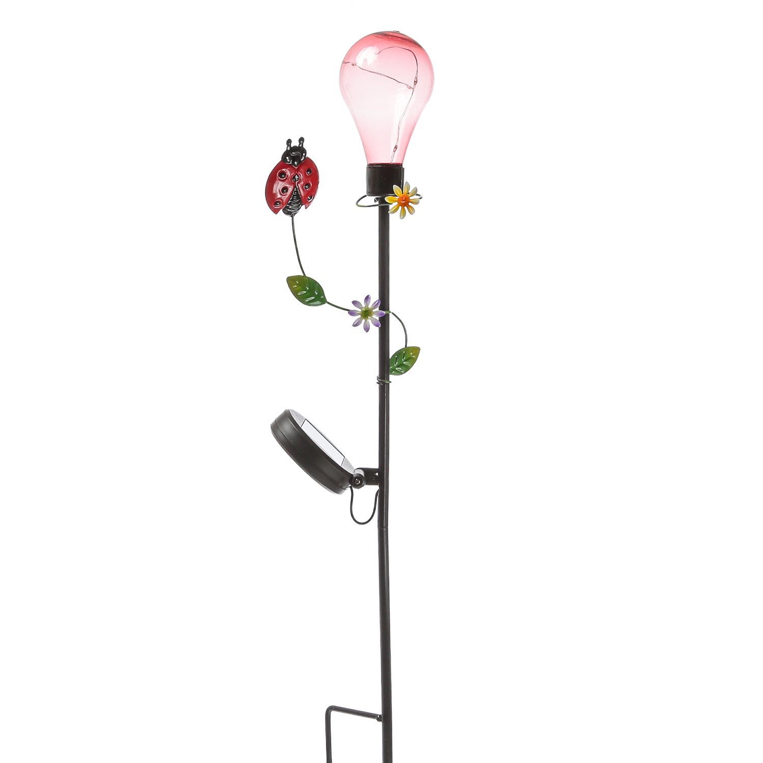 LED Solar Gartenstecker Glühbirne mit Marienkäfer - 5 warmweiße LED - H: 84cm - Lichtsensor