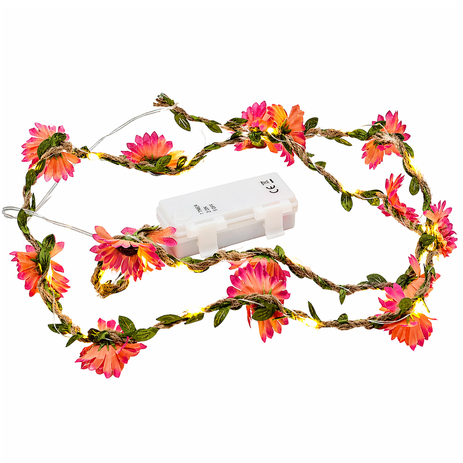 LED Lichterkette Blumenranke - 20 warmweiße LED - Batterie - Timer - L: 1,45m - Außen - pink