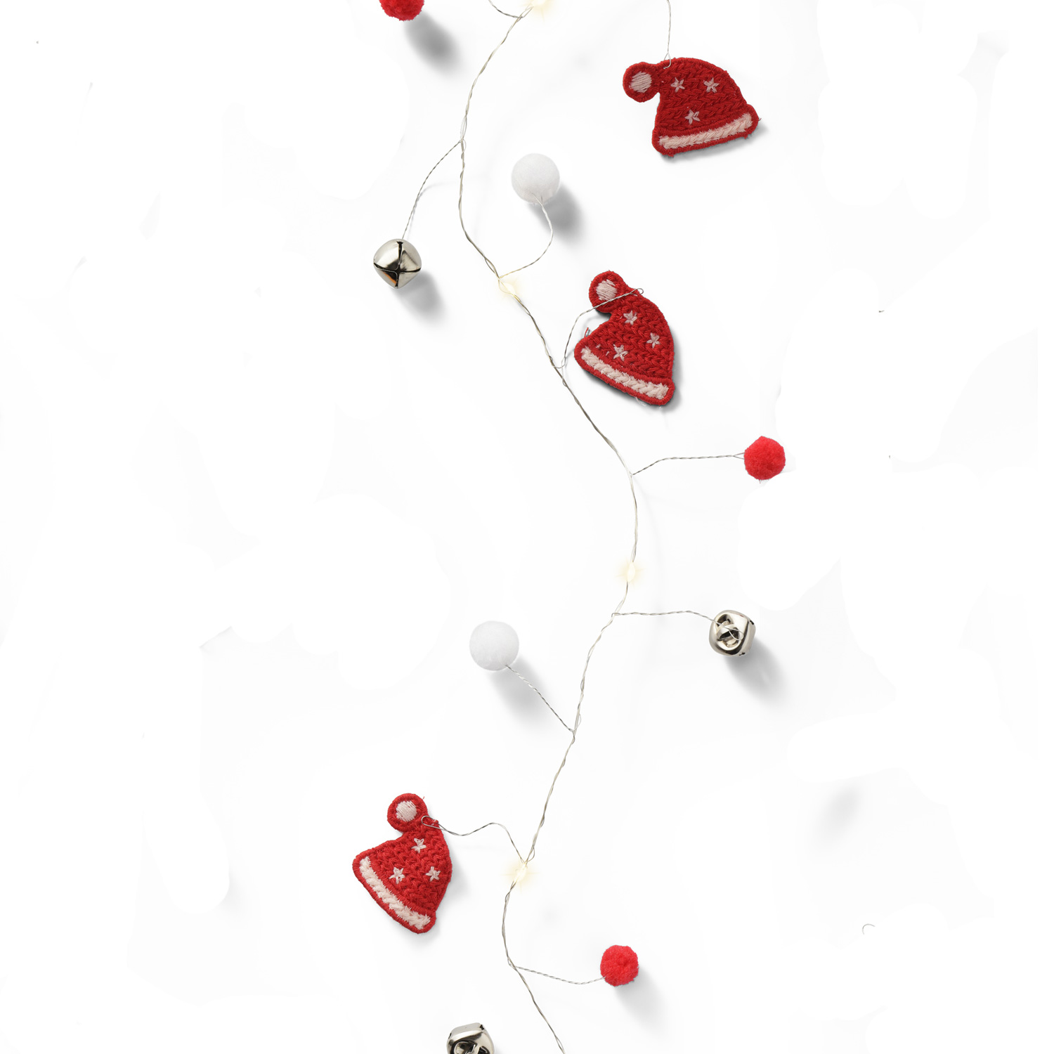 LED Drahtlichterkette Weihnachtsmütze - mit Glöckchen - 20 warmweiße LED - L: 1,9m - Timer - rot