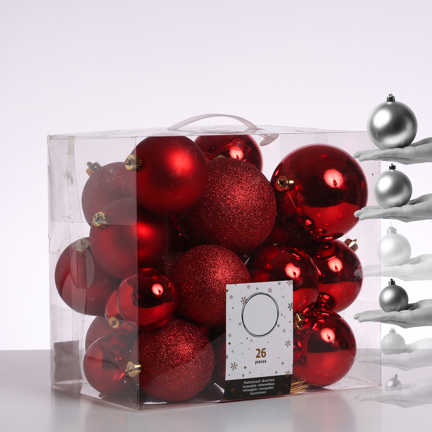 Christbaumkugel - Weihnachtsbaumkugel  - bruchfest - glänzend, matt und glitzernd - rot - 26er Set