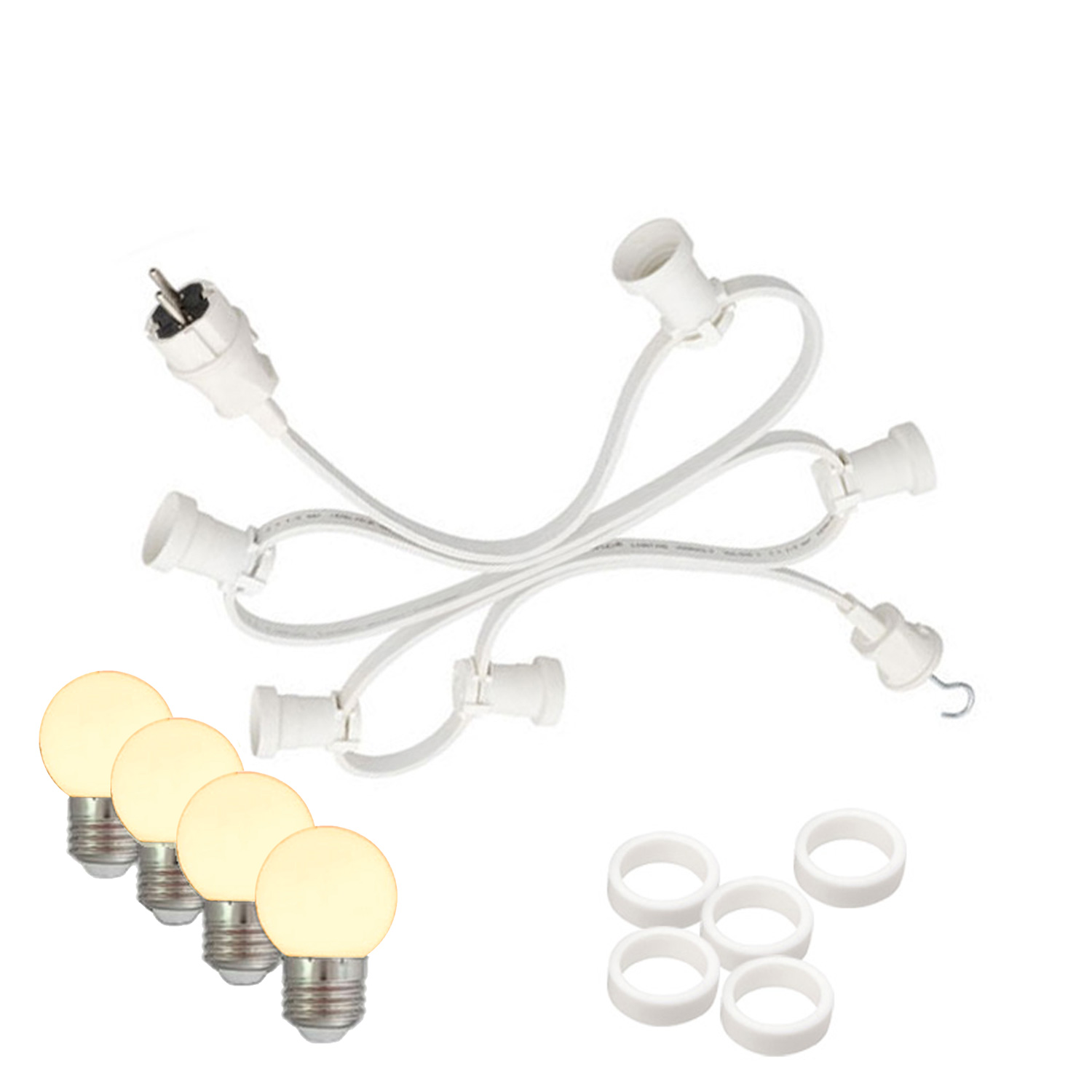 Illu-/Partylichterkette 10m - Außenlichterkette weiß -Made in Germany - 20 warmweiße LED Kugellampen