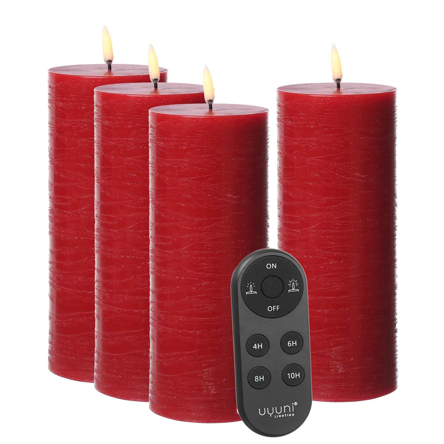 LED Kerzenset PIA - Rustik-Optik - H: 20cm - inkl. Batterien und Fernbedienung - rot - 4er Set