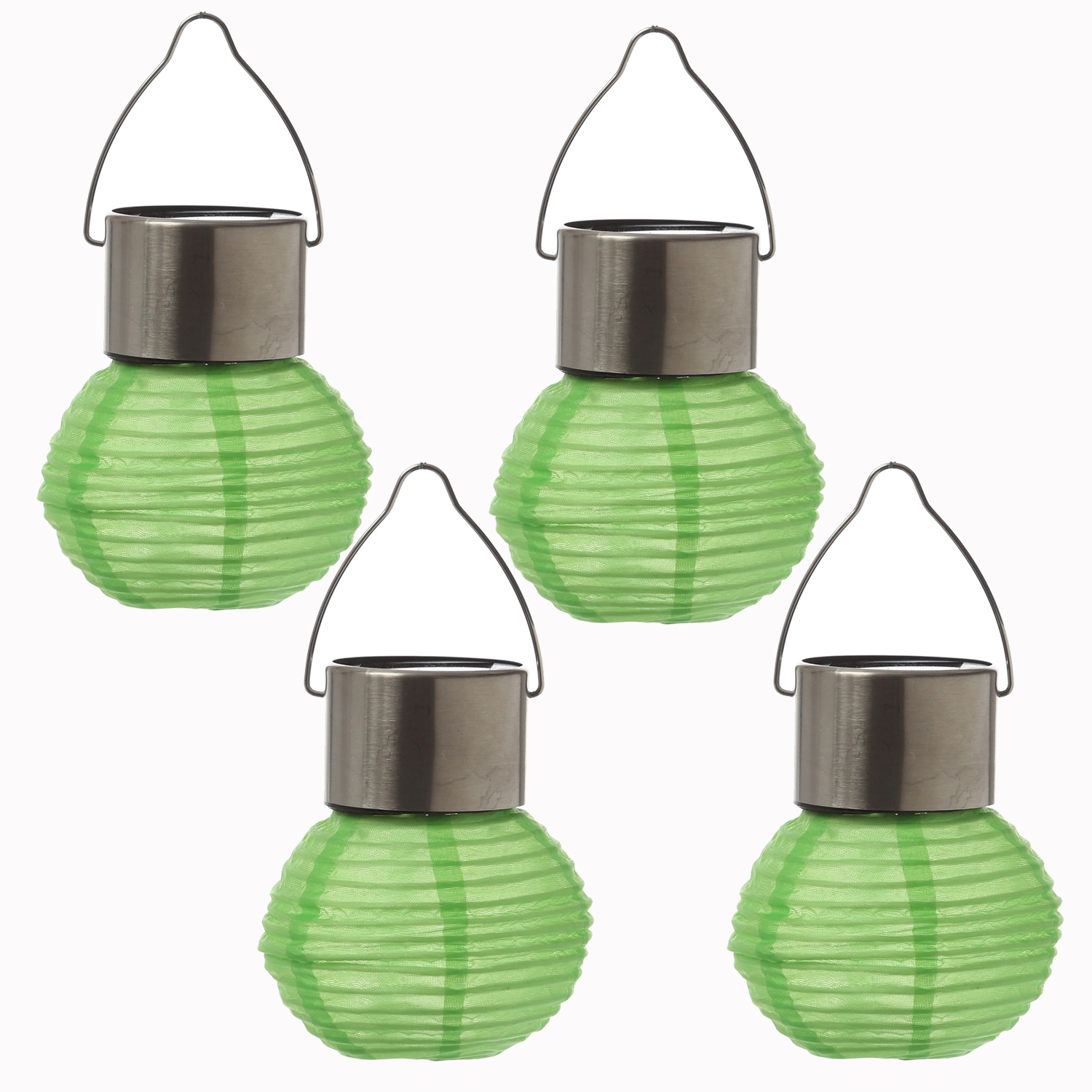 LED Solar Mini Lampions - kaltweiße LED - H: 9,5cm - D: 7cm - Lichtsensor - grün - 4er Set