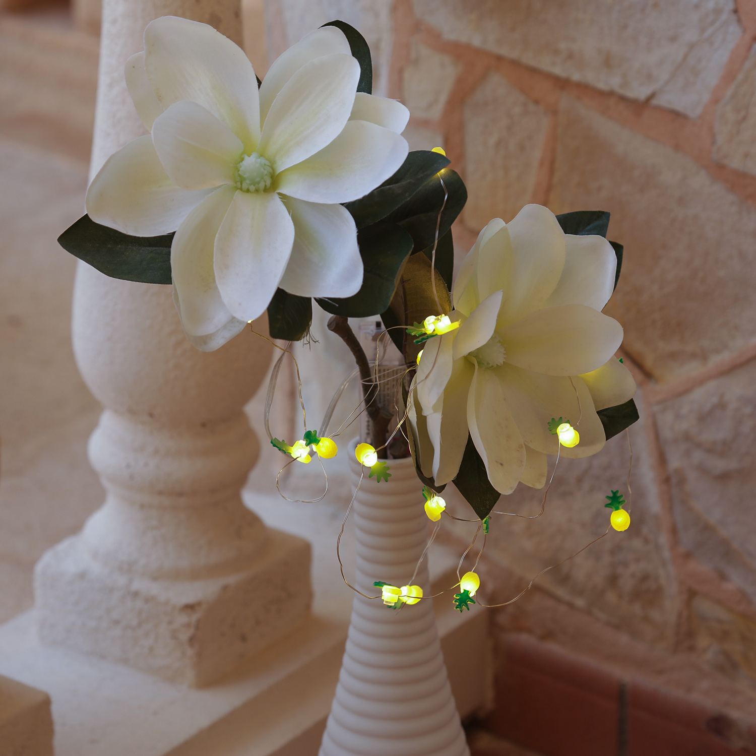 LED Drahtlichterkette Ananas - 20 warmweiße LED - Batteriebetrieb - L: 1,9m - gelb/grün
