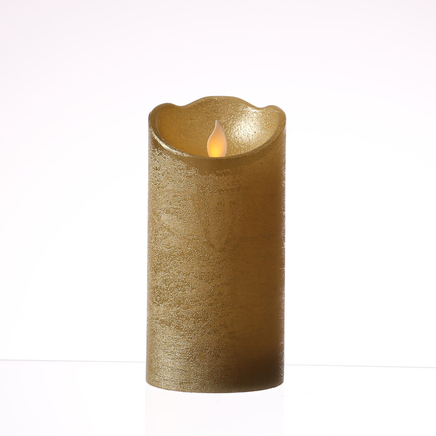 LED Kerze M-TWINKLE - Echtwachs - mechanisch bewegte Flamme - H: 15cm - D: 7,5cm - Timer - gold