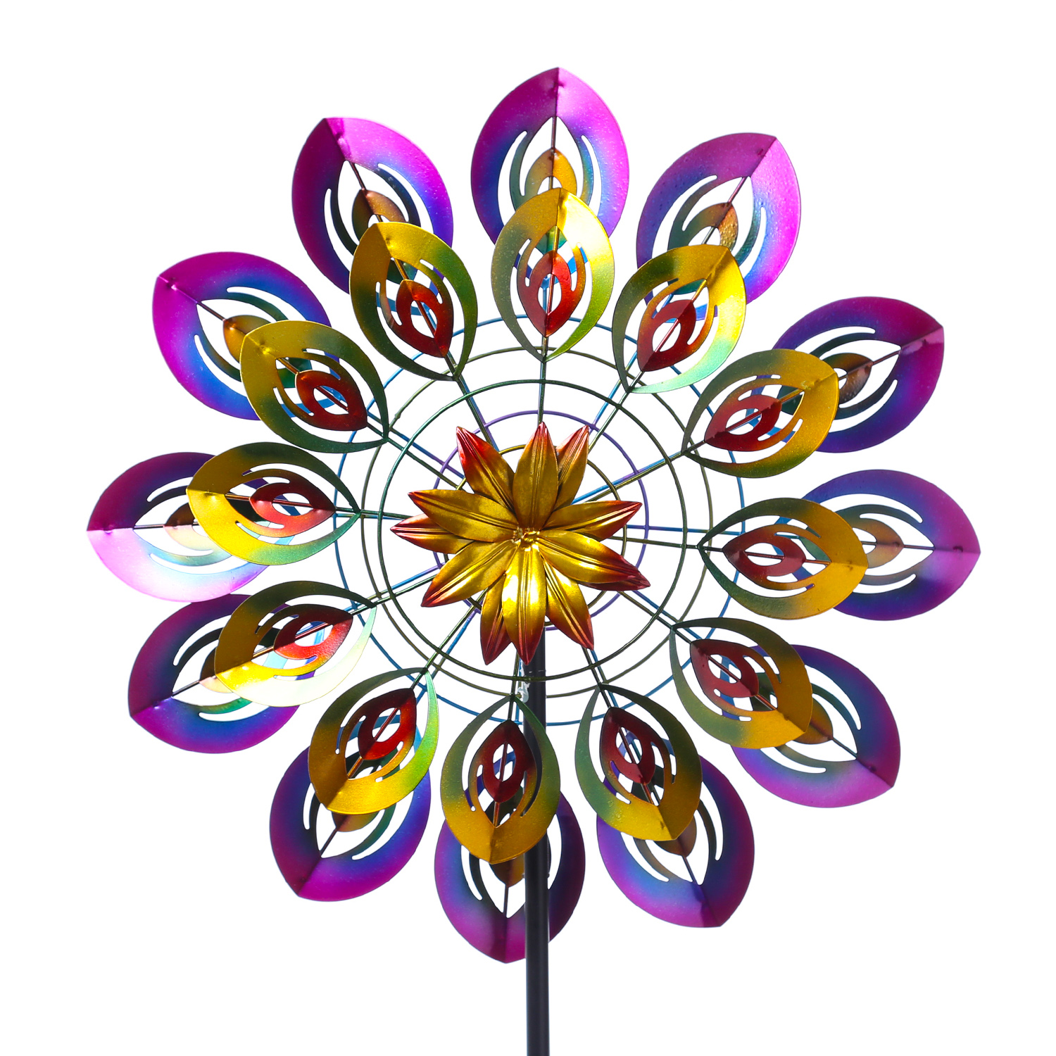 Doppel Windrad - Gartendeko - Metall - Erdspieß - H: 1,83m - bunt