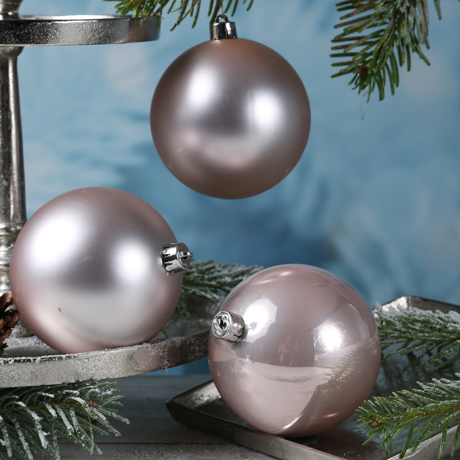 Christbaumkugel - Weihnachtsbaumkugel - Kunststoff - D: 10cm - glänzend, matt - puderrosa - 4er Set