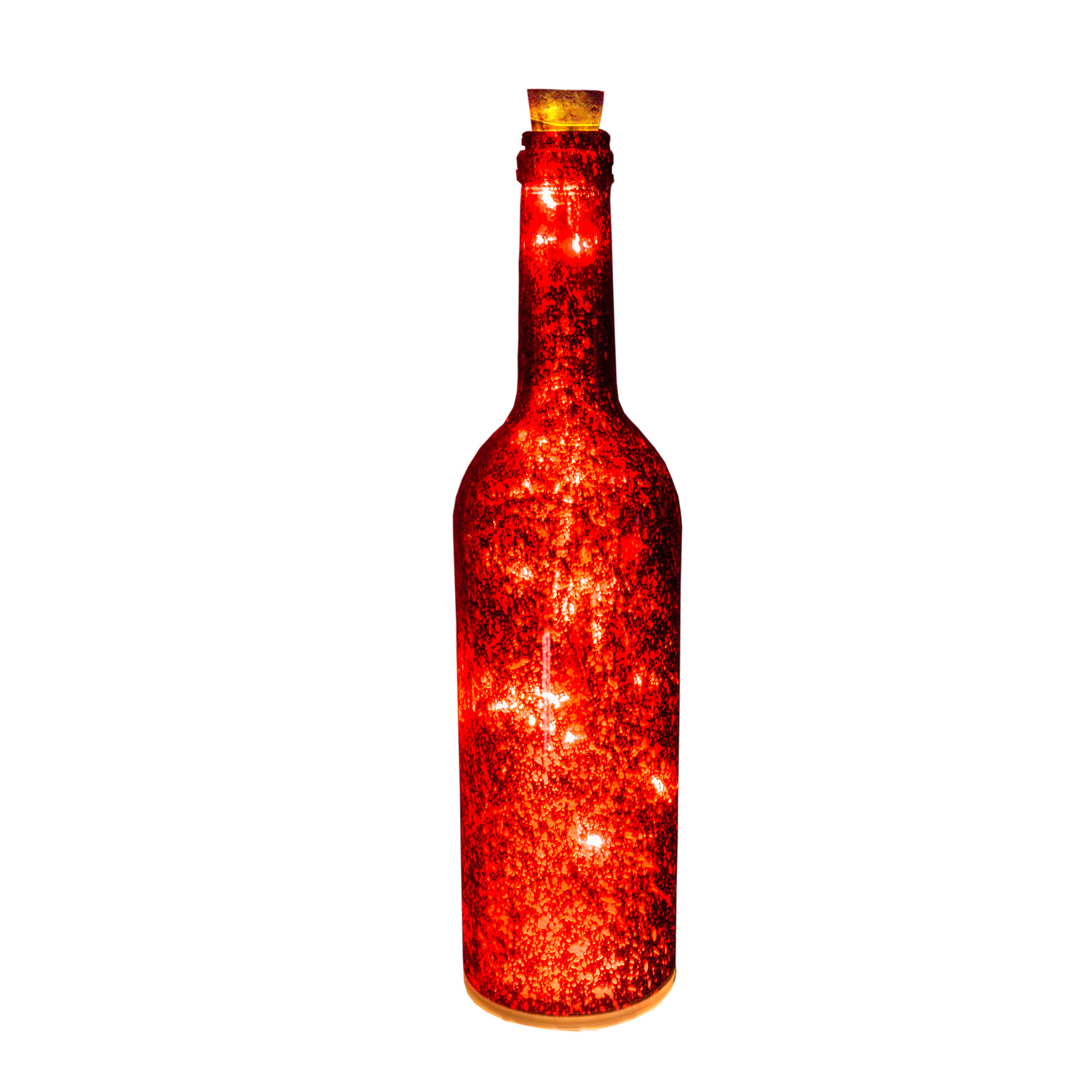 LED Dekoflasche - 8 warmweiße flackernde LED - D: 7,5cm - H: 30cm - Batterie - Timer - rot metallic