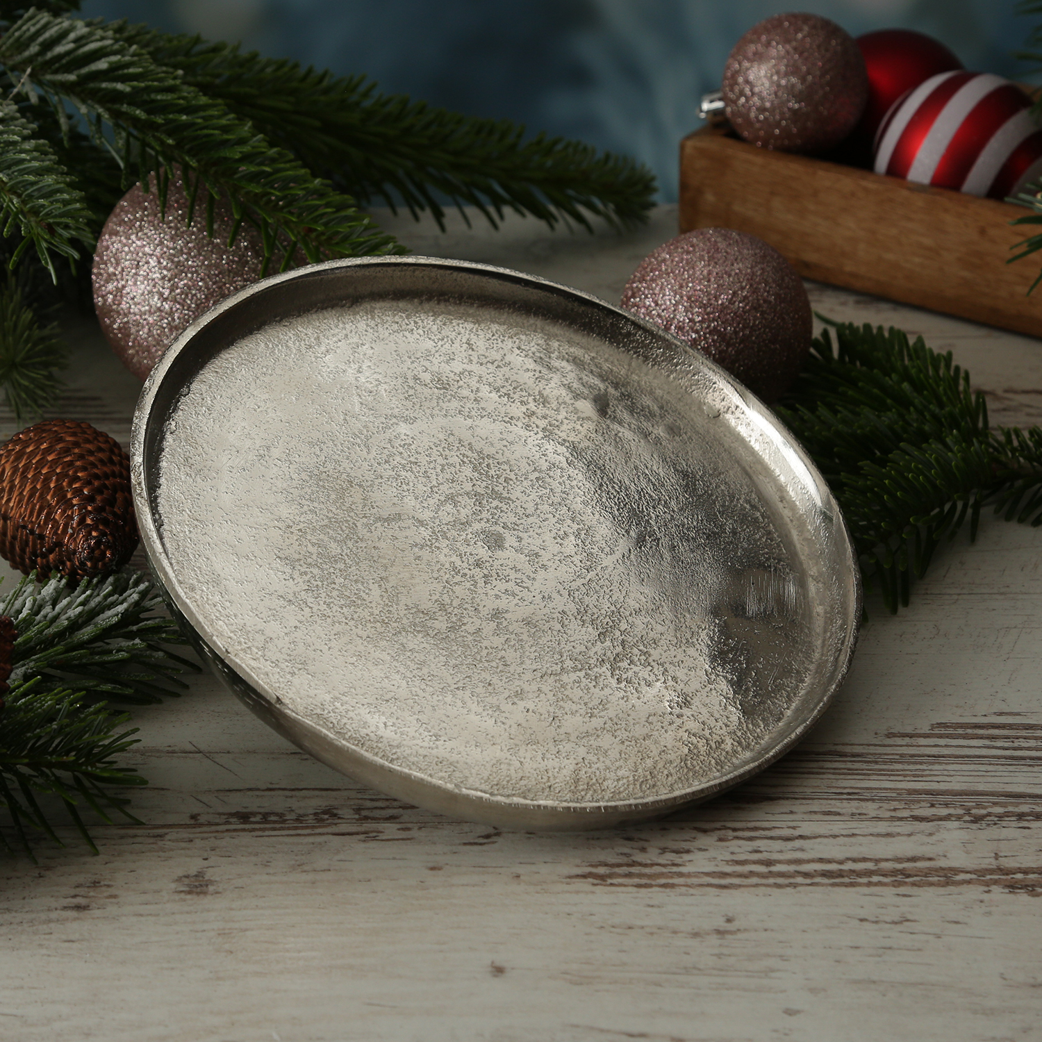 Dekoteller - Dekotablett - Kerzenteller - Aluminium - D: 20cm - rund - silber